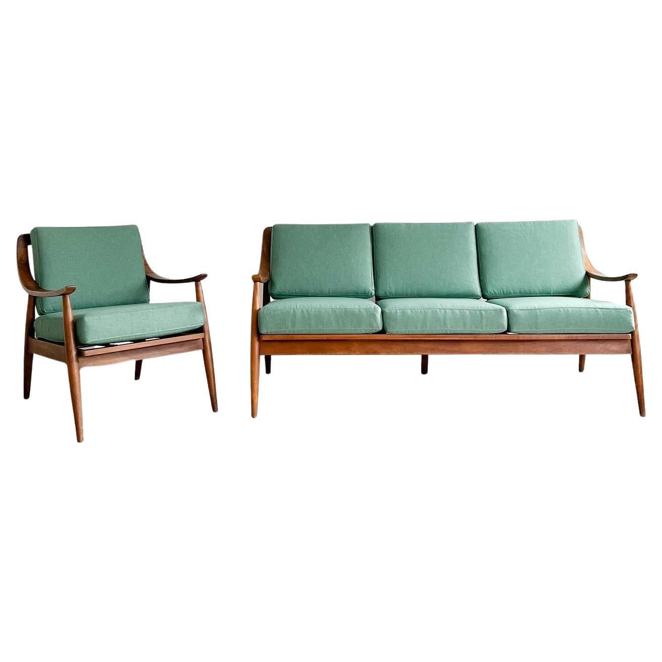 Mid Century Tell City Sofa and Lounge Chair Set, New Upholstery