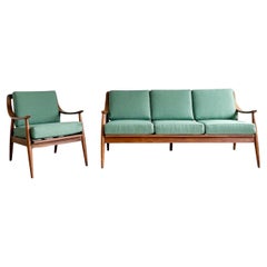 Used Mid Century Tell City Sofa and Lounge Chair Set, New Upholstery