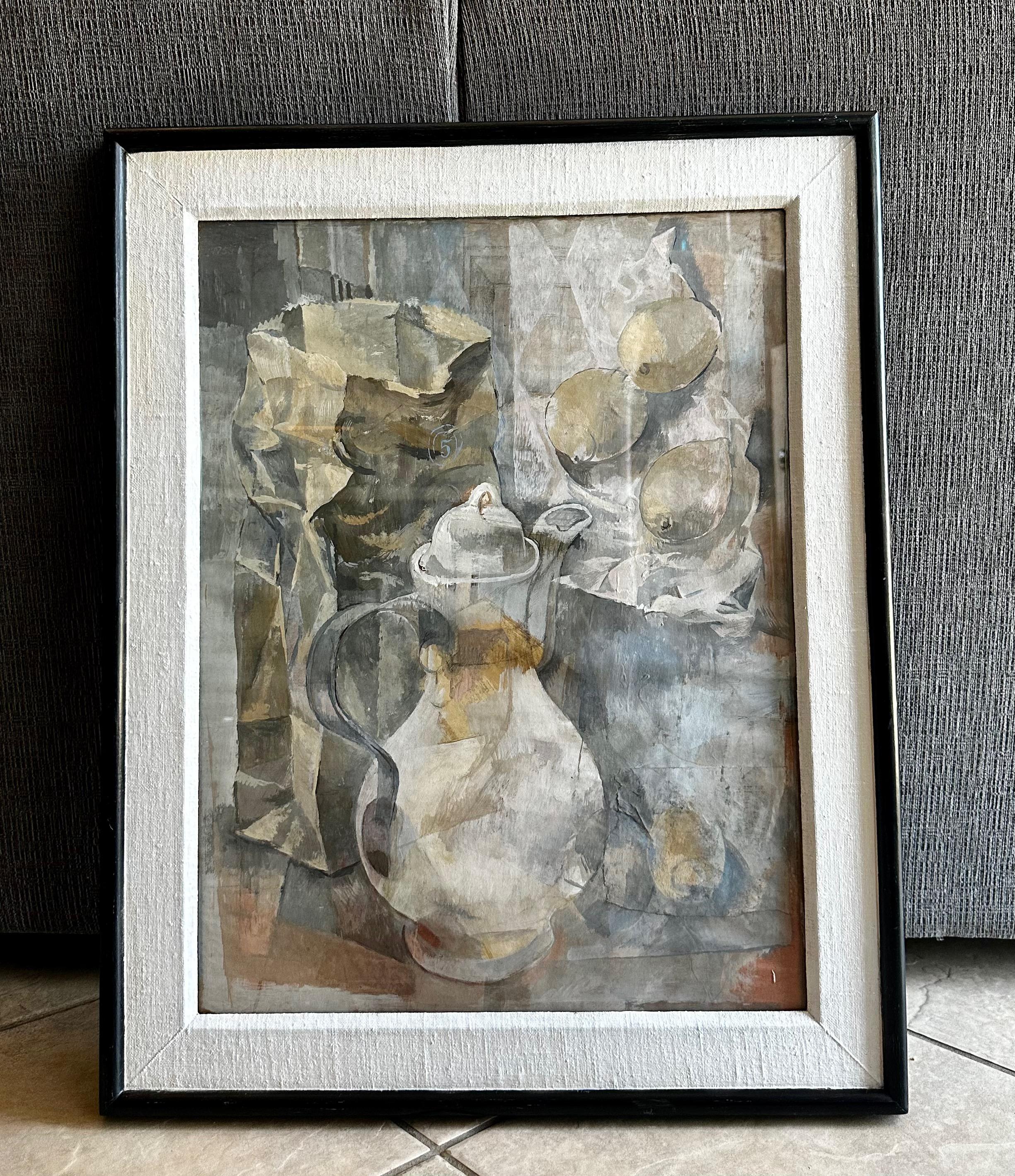 American Mid-Century Tempera Painting by Listed Artist Stanley Mitruk For Sale