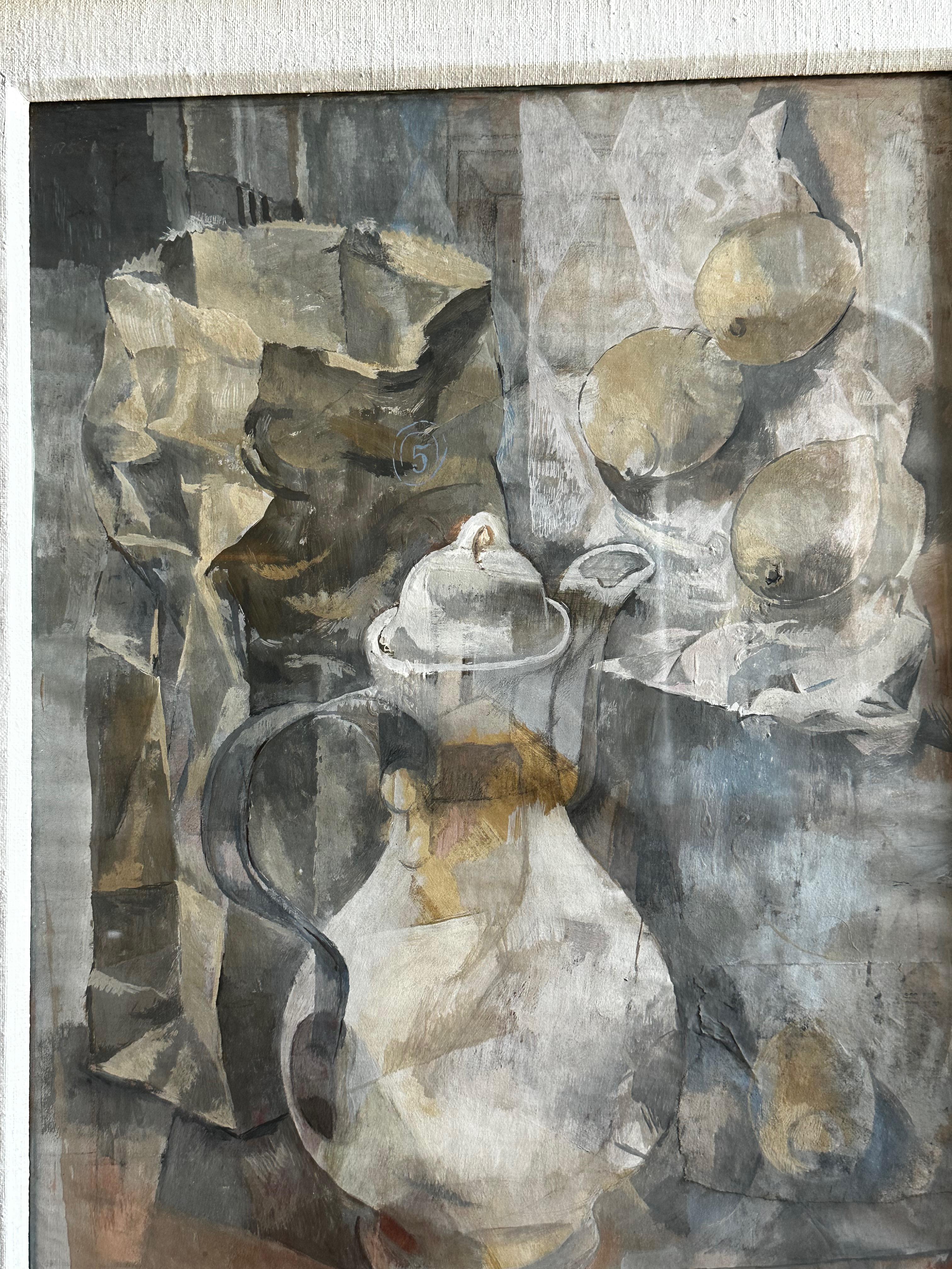 Mid-20th Century Mid-Century Tempera Painting by Listed Artist Stanley Mitruk For Sale