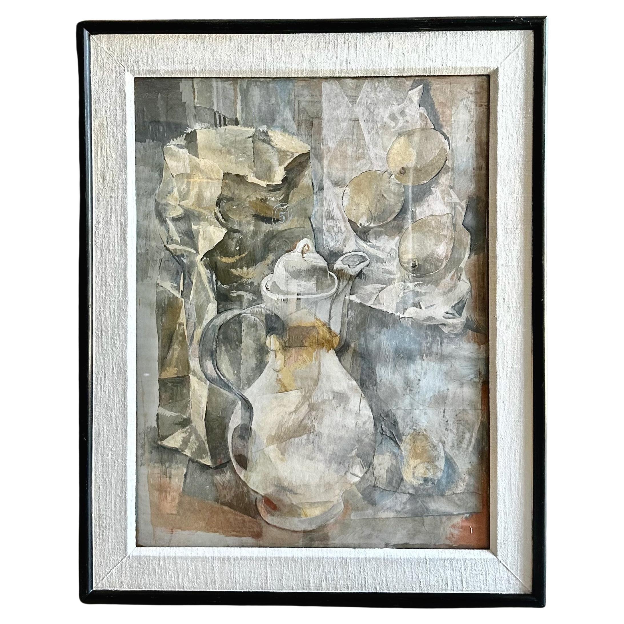 Mid-Century Tempera Painting by Listed Artist Stanley Mitruk For Sale