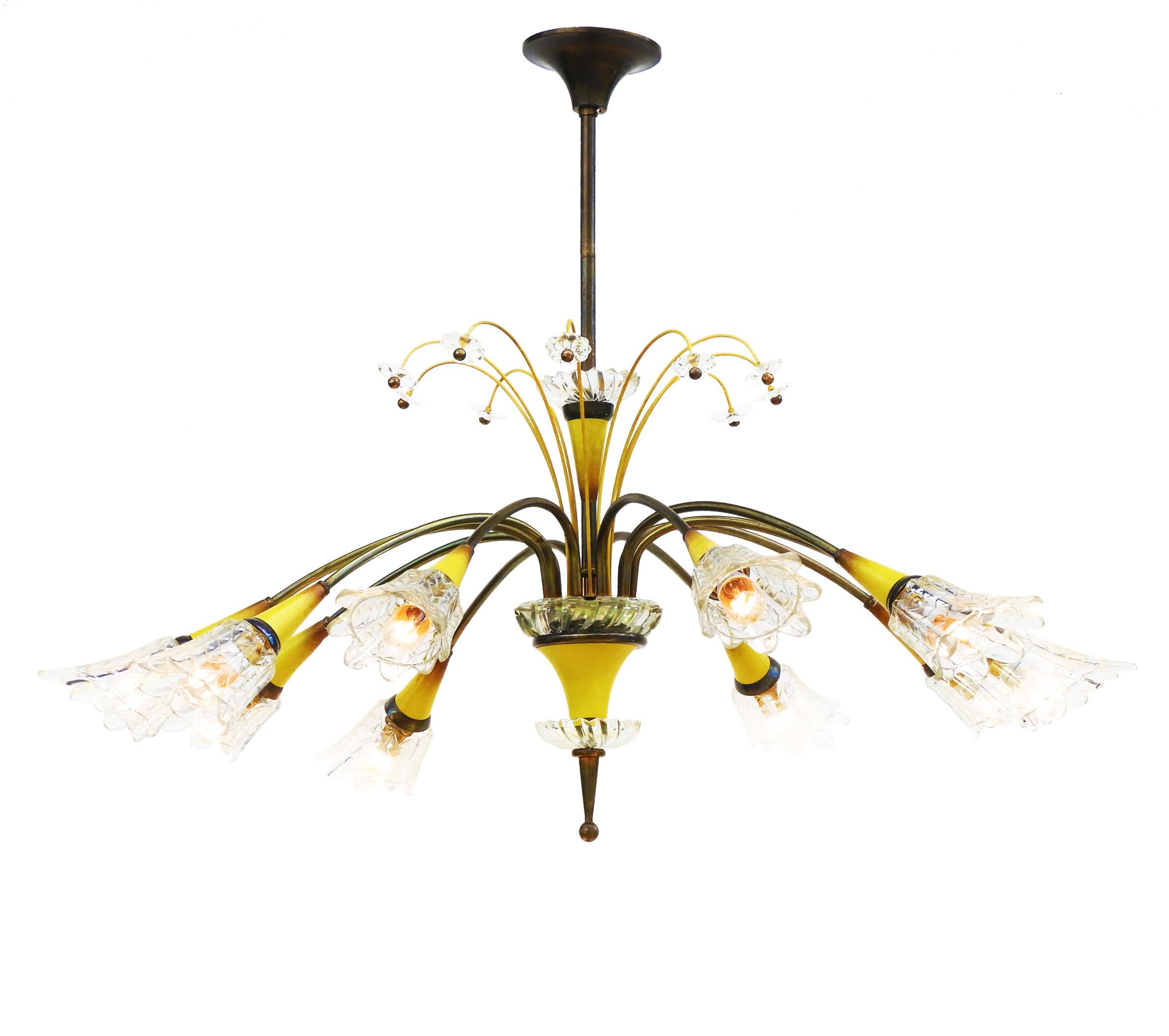 Metal Mid Century Ten Light Chandelier by Maison Lunel circa 1950