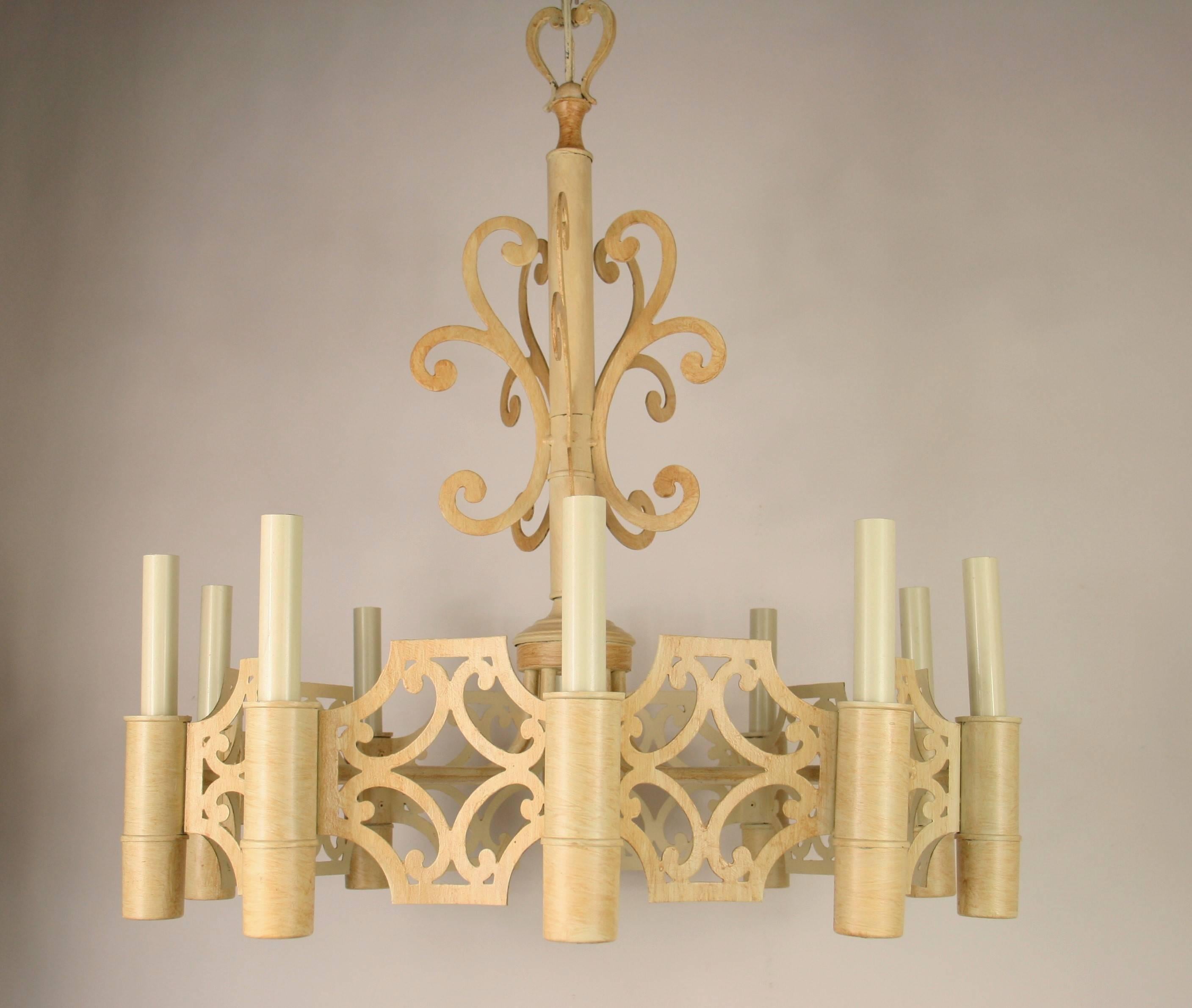 1-4022 hand painted French ten-light chandelier. Take 10 25watt max candelabra based bulbs.