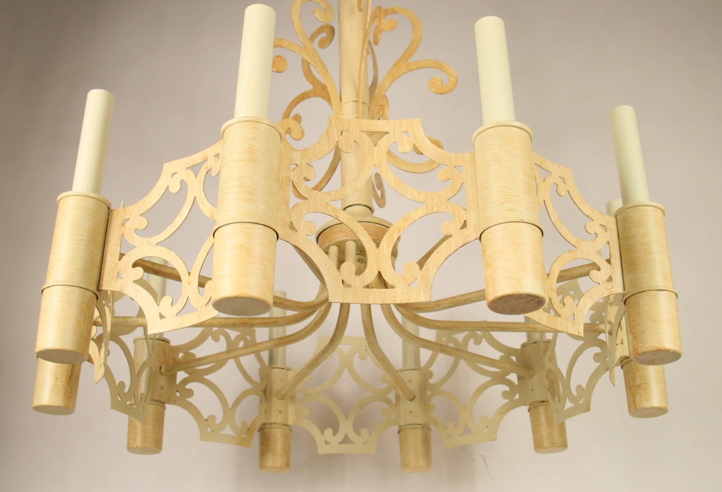 French Mid Century Ten-Light Chandelier In Good Condition In Douglas Manor, NY