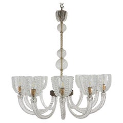 Mid-Century Ten Light Cristallo Bullicante Murano Chandelier