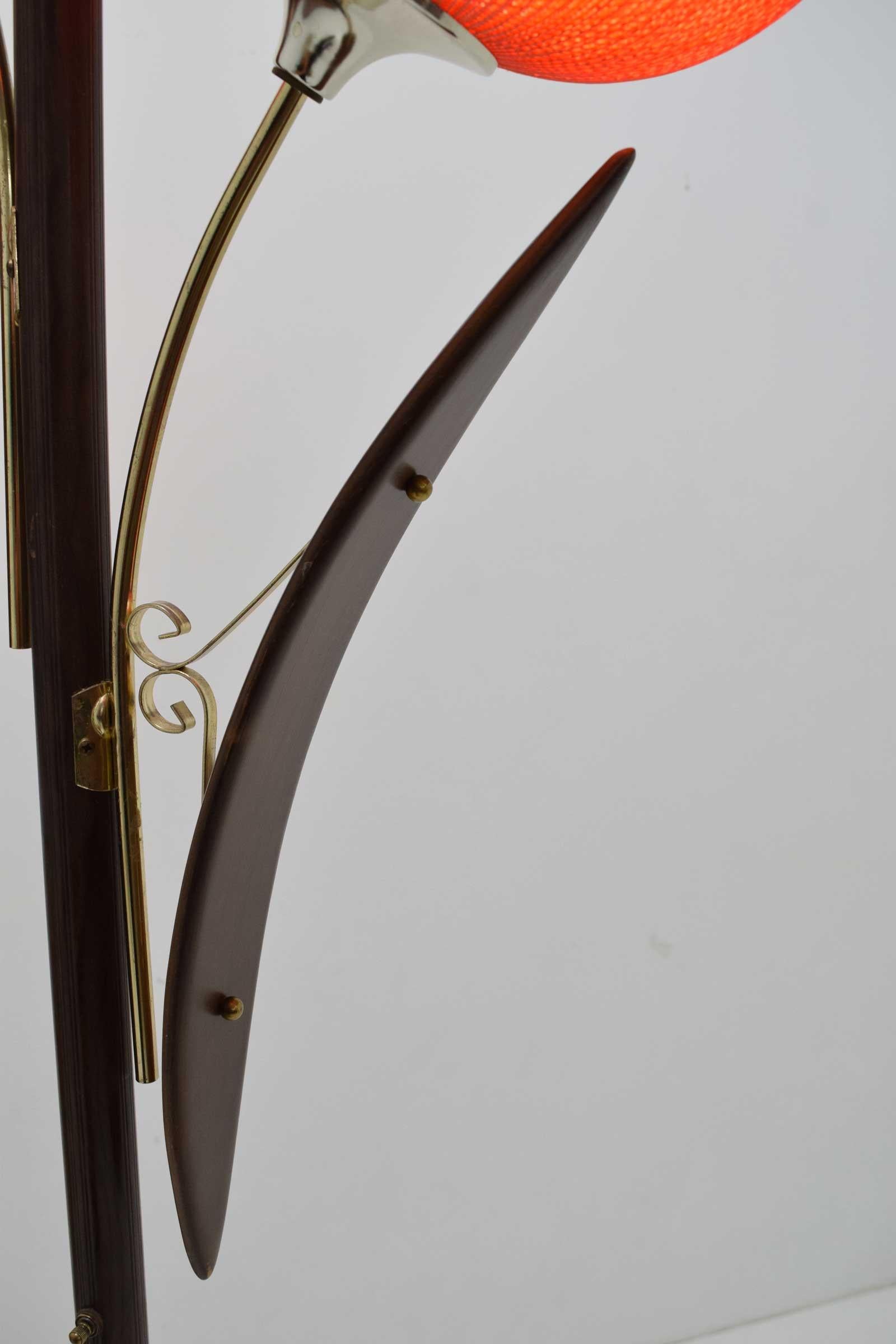 Midcentury Tension Pole Lamp with Spun Fiberglass Shades 4