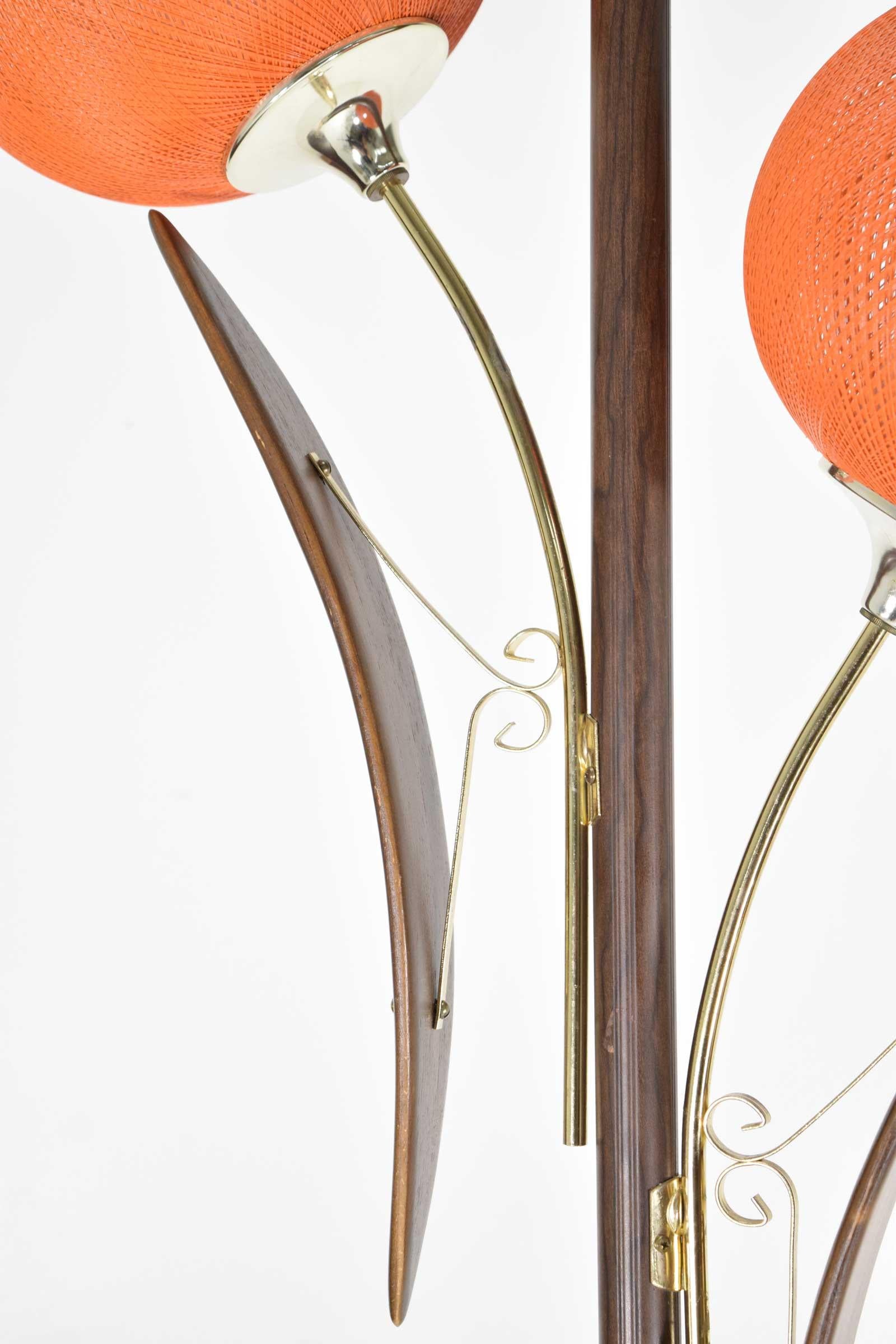 Mid-Century Modern Midcentury Tension Pole Lamp with Spun Fiberglass Shades