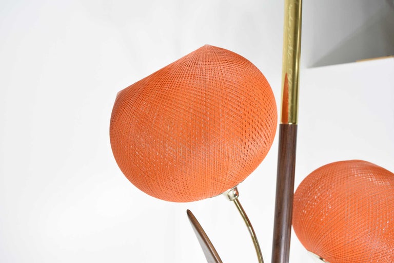 Midcentury Tension Pole Lamp with Spun Fiberglass Shades For Sale at