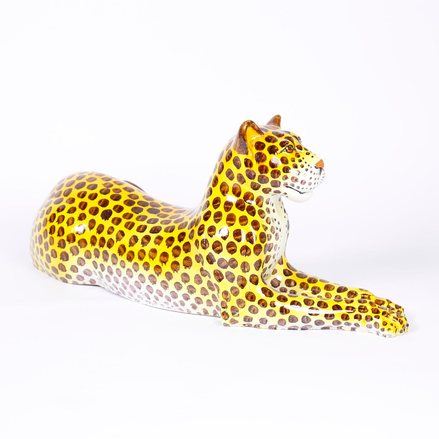 Glazed Midcentury Terracotta Leopard