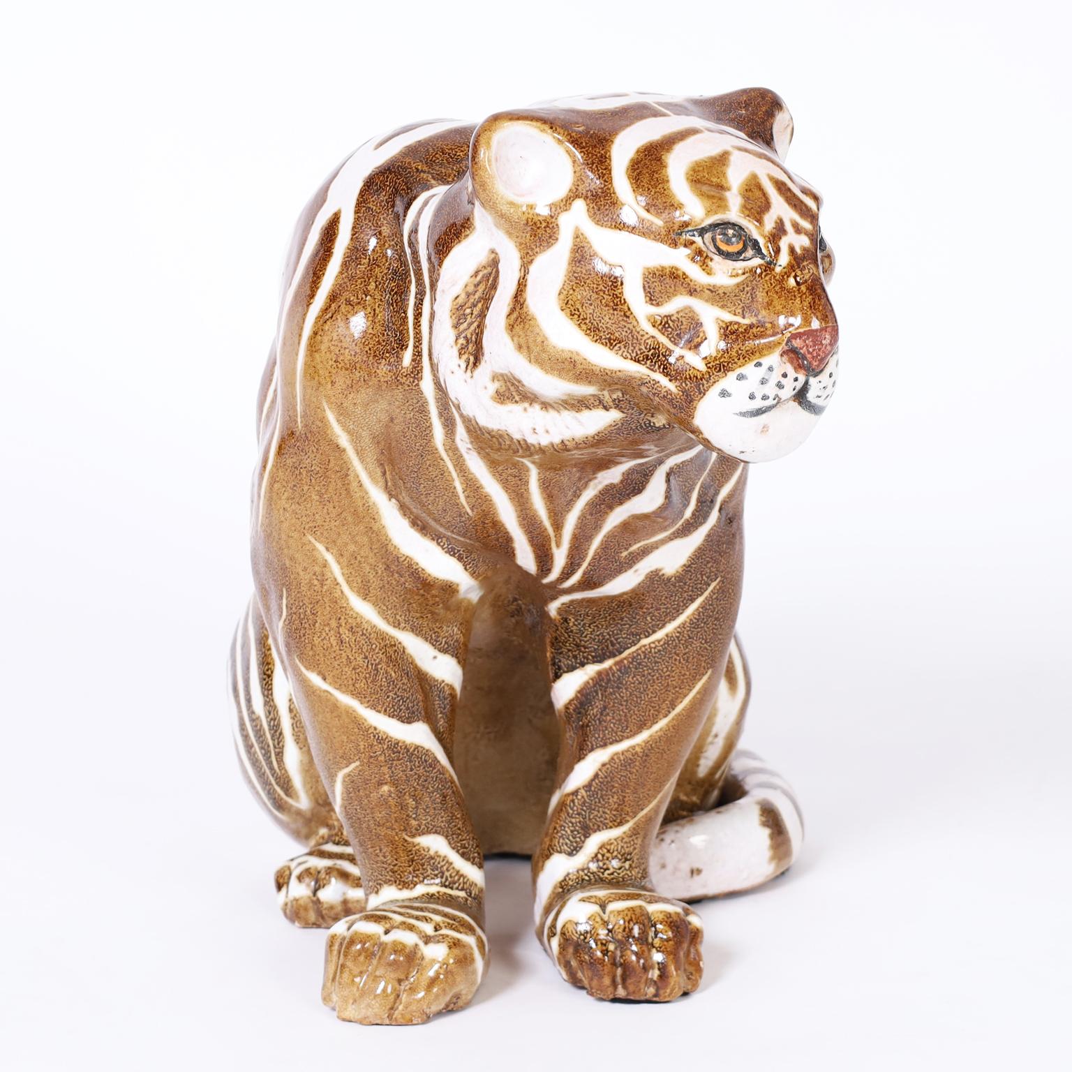 Mid-Century Modern Mid Century Terra Cotta Tiger For Sale