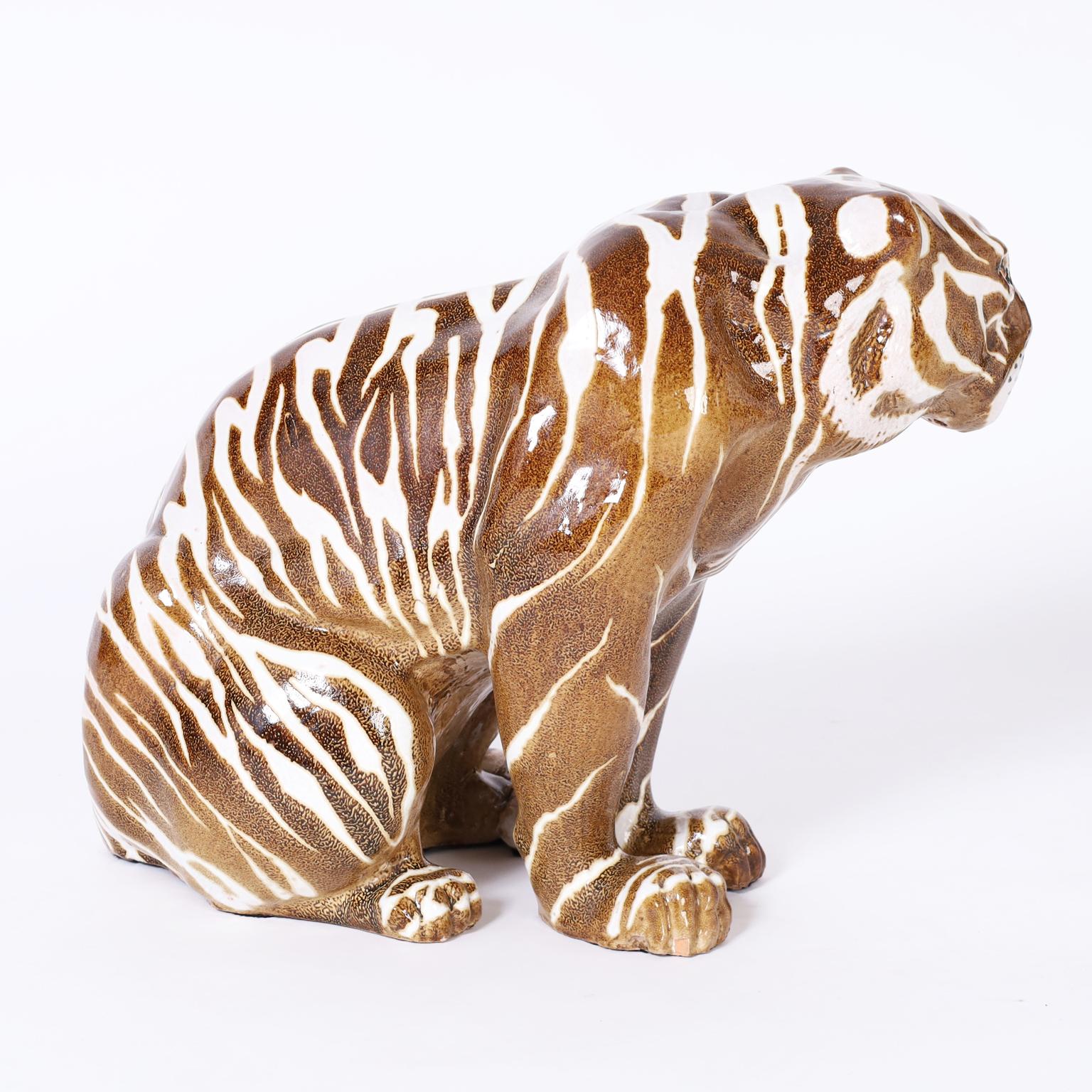 Italian Mid Century Terra Cotta Tiger For Sale