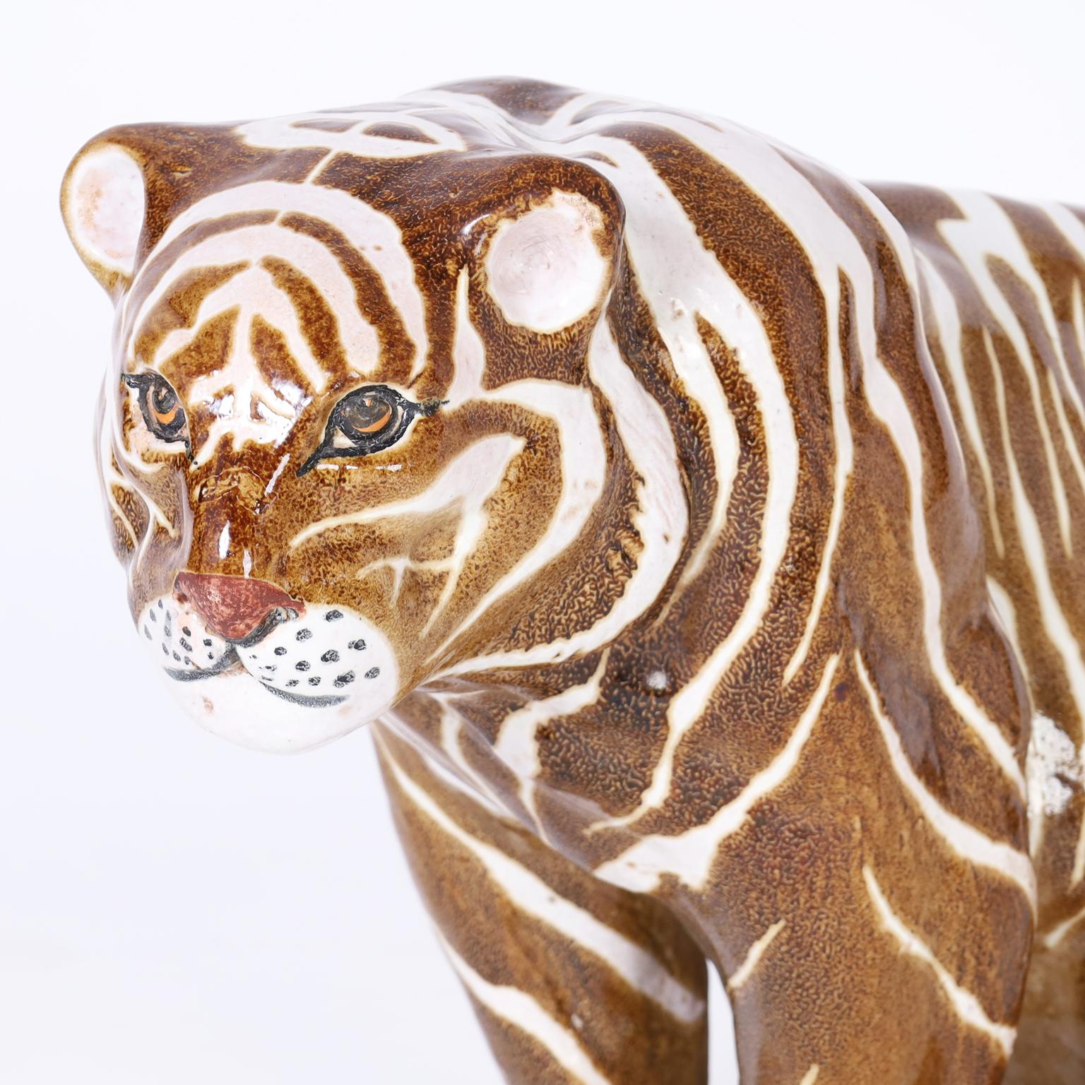 Mid Century Terra Cotta Tiger In Good Condition For Sale In Palm Beach, FL