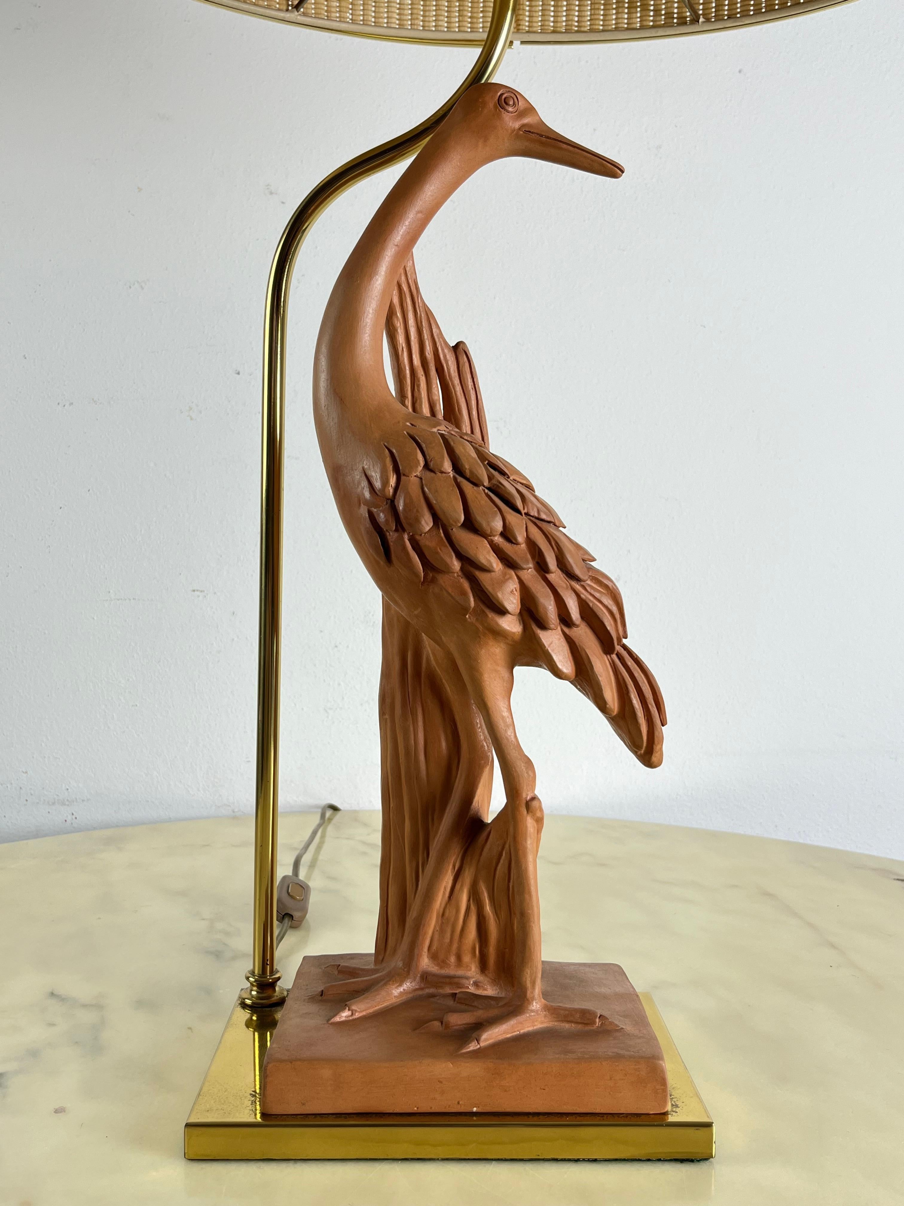 Mid-20th Century Mid-Century Terracotta And Brass Table Lamp Italian Design 1960s For Sale