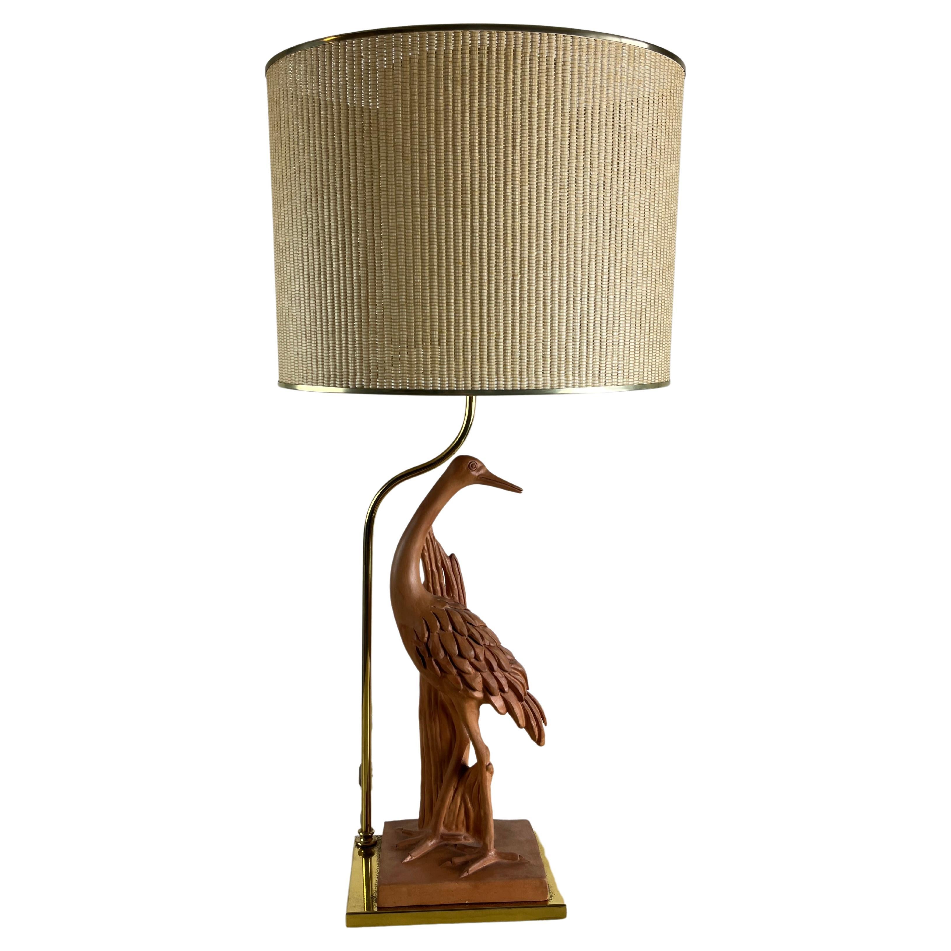 Mid-Century Terracotta And Brass Table Lamp Italian Design 1960s For Sale
