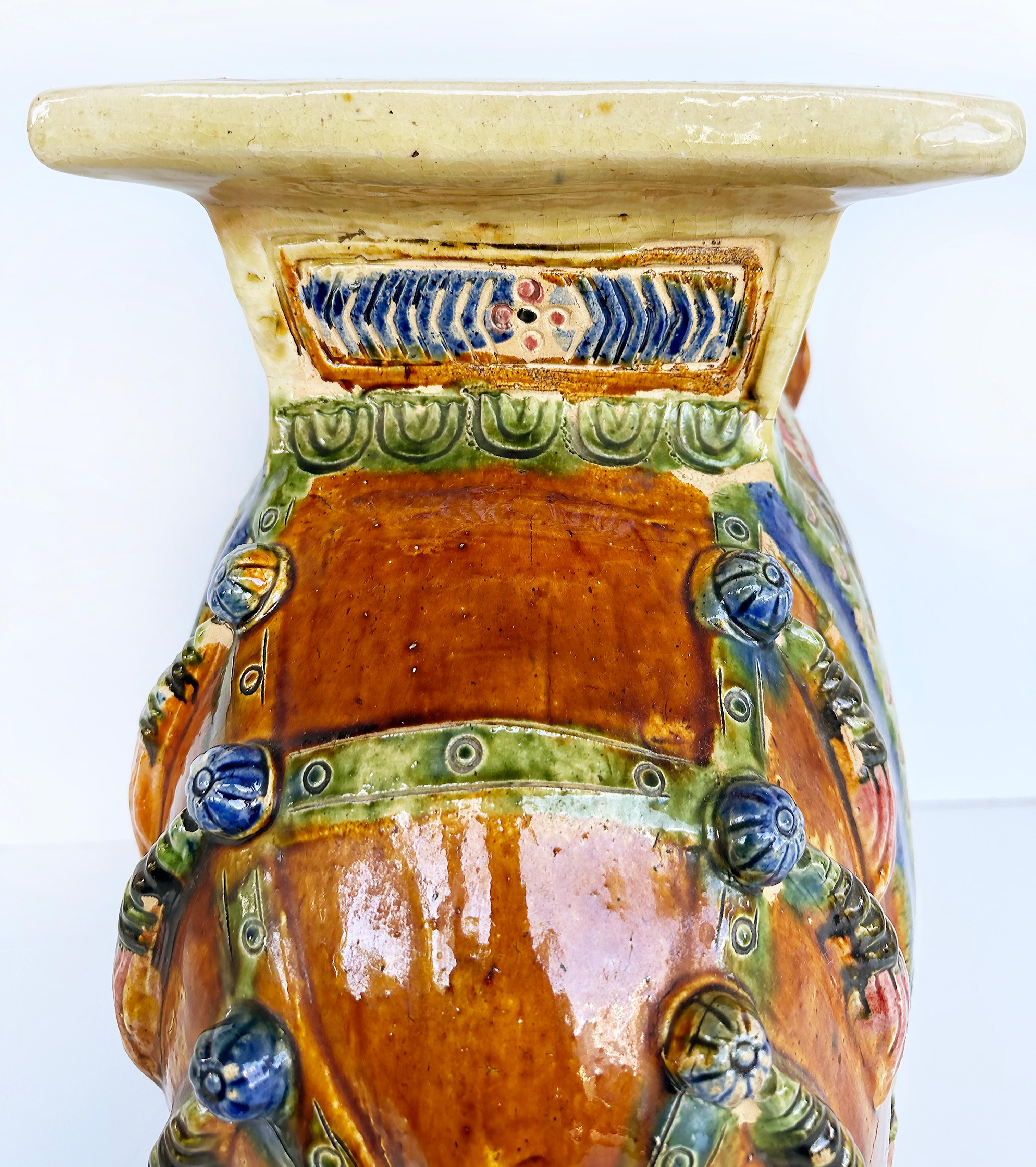 Ceramic Mid-century Terracotta Elephant Garden Stool Drinks Table Plant Stand For Sale