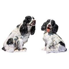 Terracotta Life Size Dogs Italian Majolica Spaniels Mid Century