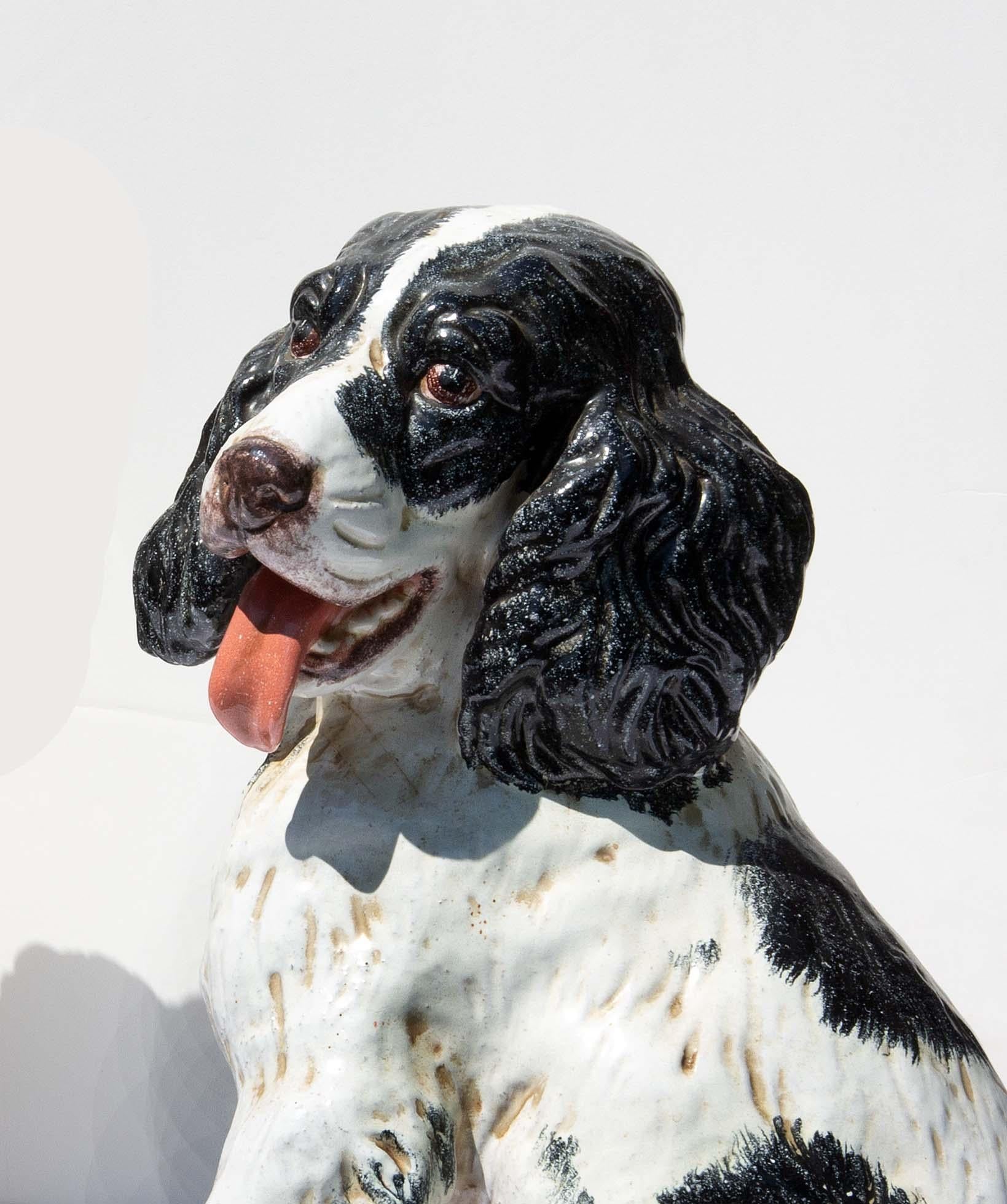 20th Century  Terracotta Life Size Dogs Italian Majolica Spaniels Mid Century For Sale
