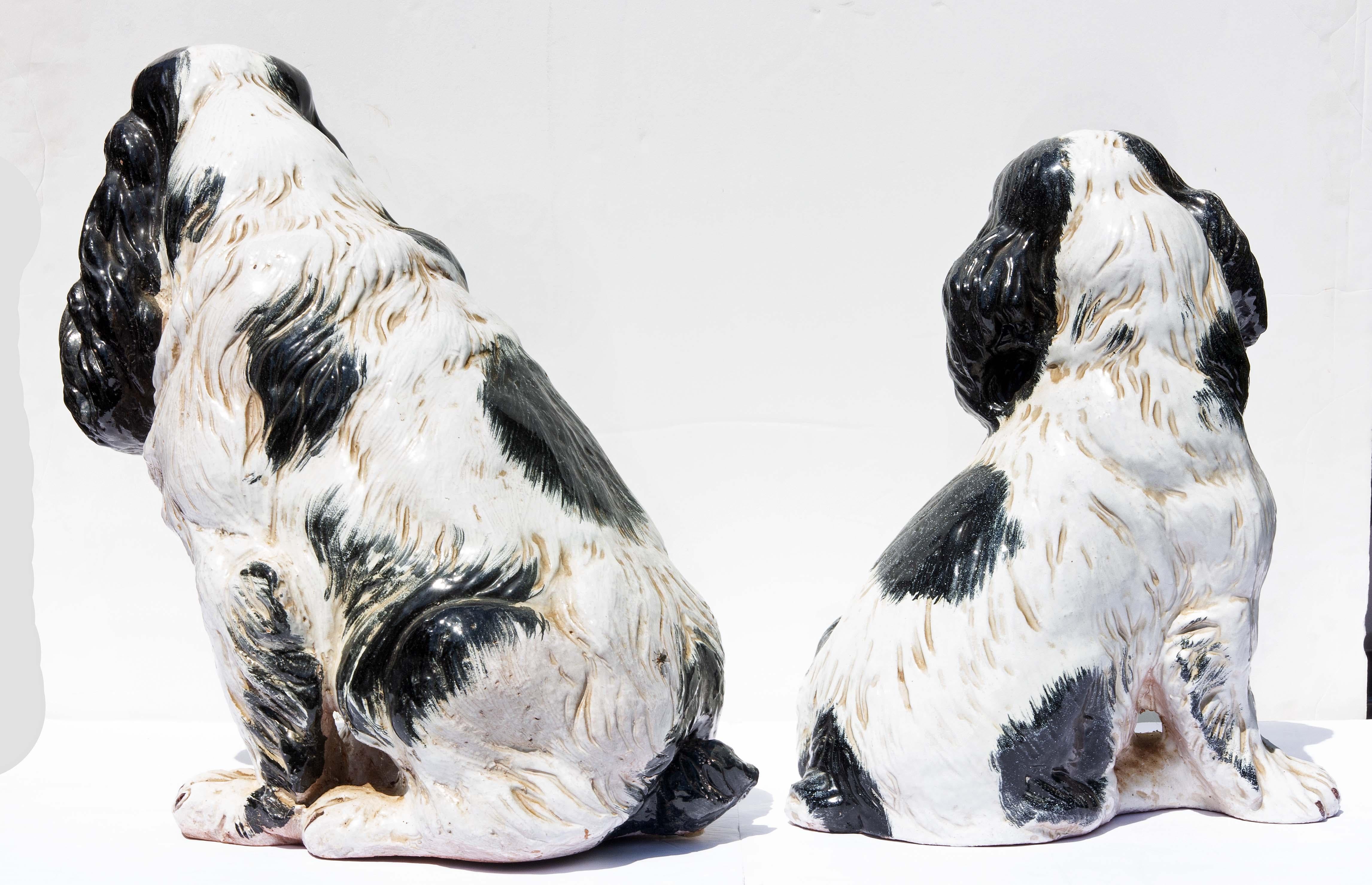  Terracotta Life Size Dogs Italian Majolica Spaniels Mid Century For Sale 1