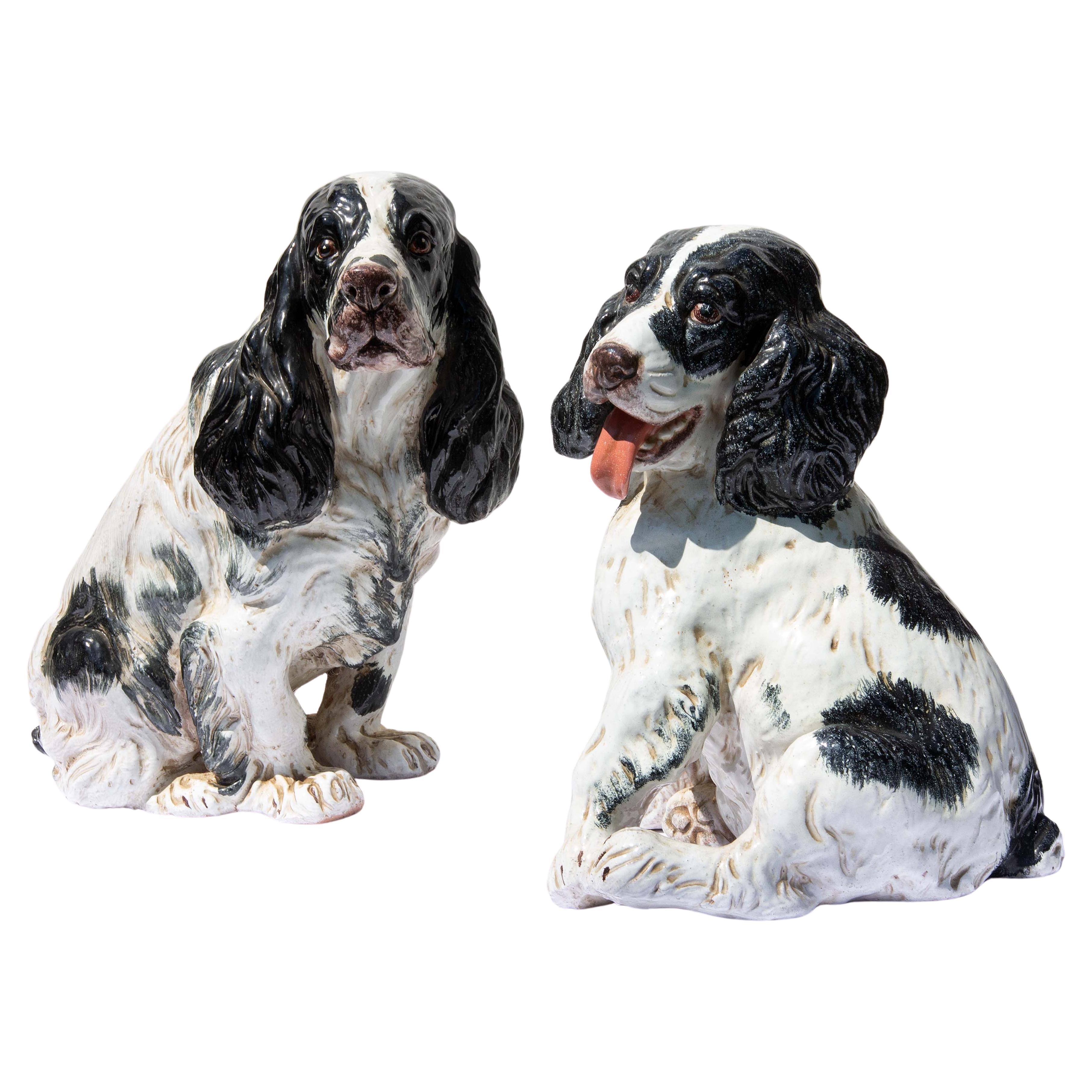  Terracotta Life Size Dogs Italian Majolica Spaniels Mid Century For Sale