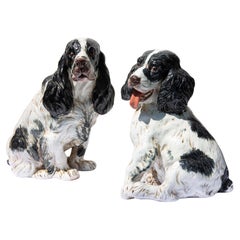  Chiens en terre cuite grandeur nature Italian Majolica Spaniels Mid Century