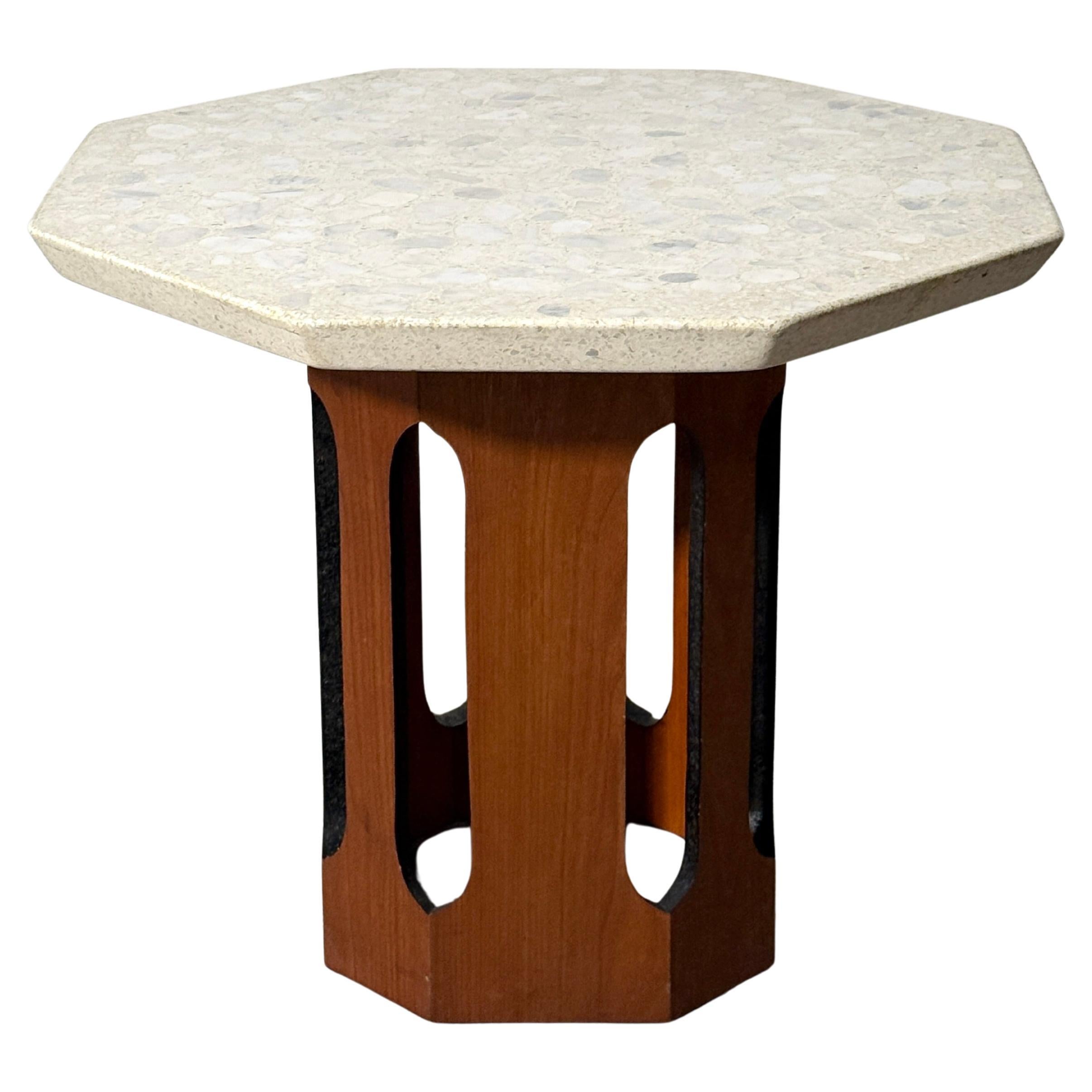 Mid Century Terrazzo and Walnut Column Base Side Table by Harvey Probber 1960s