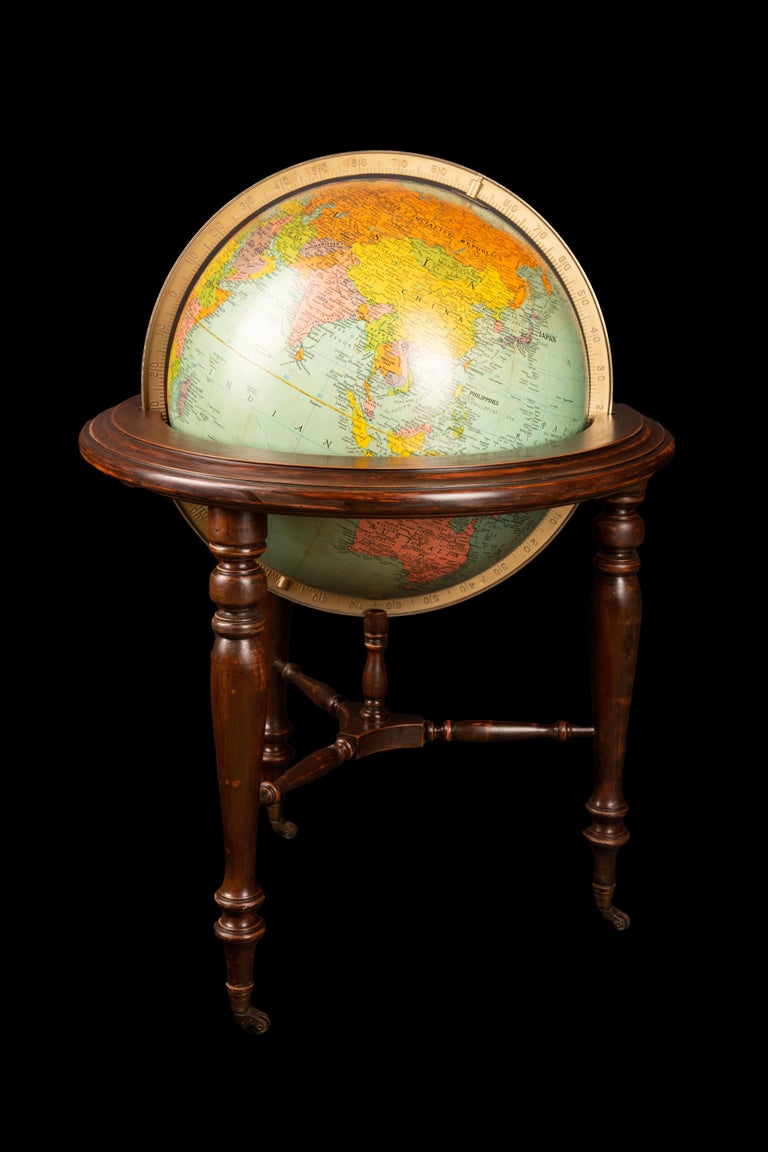 Mid Century Terrestrial Globe on Wooden Stand For Sale at 1stDibs