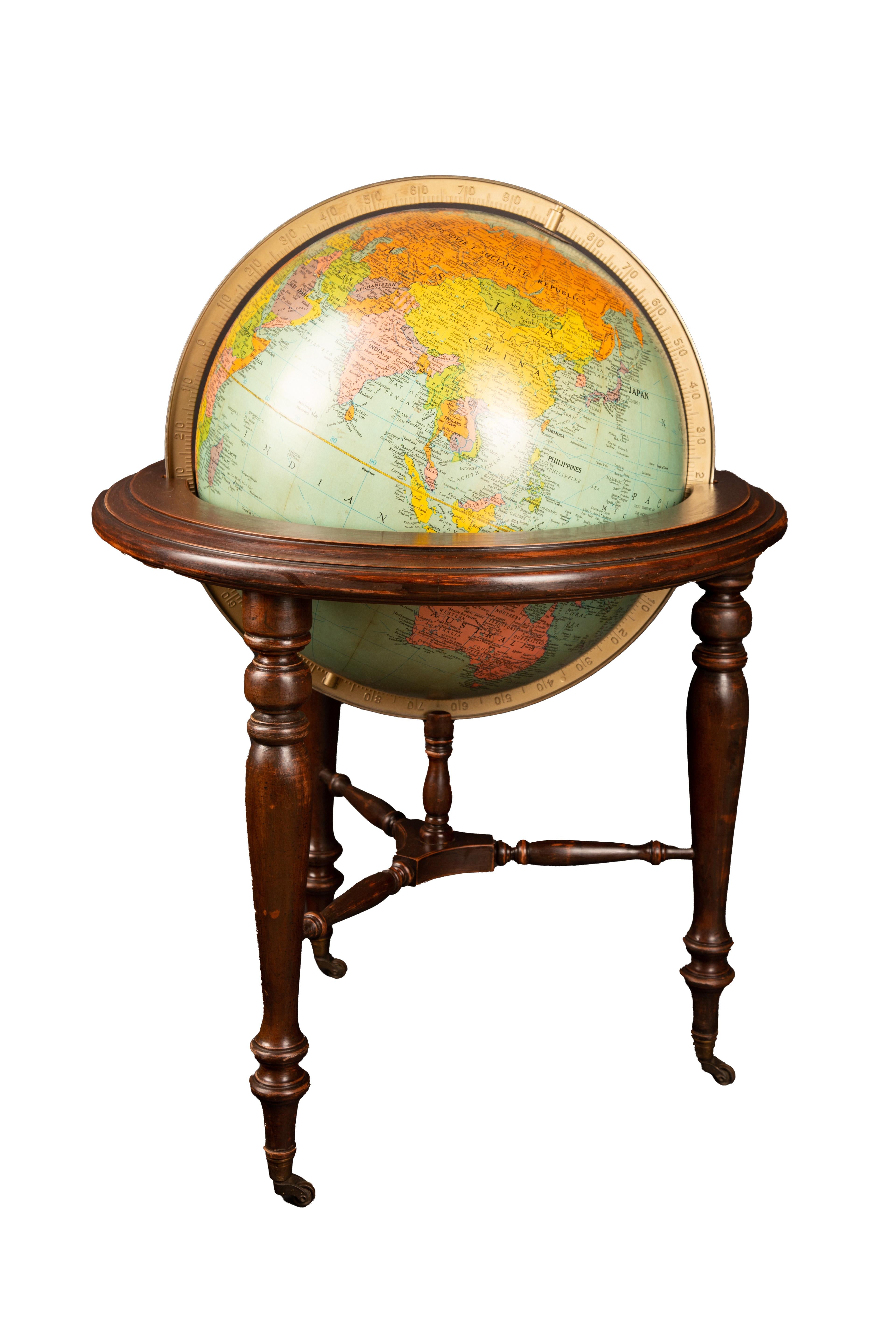 globe with wooden stand