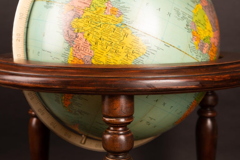 Mid Century Terrestrial Globe on Wooden Stand For Sale at 1stDibs