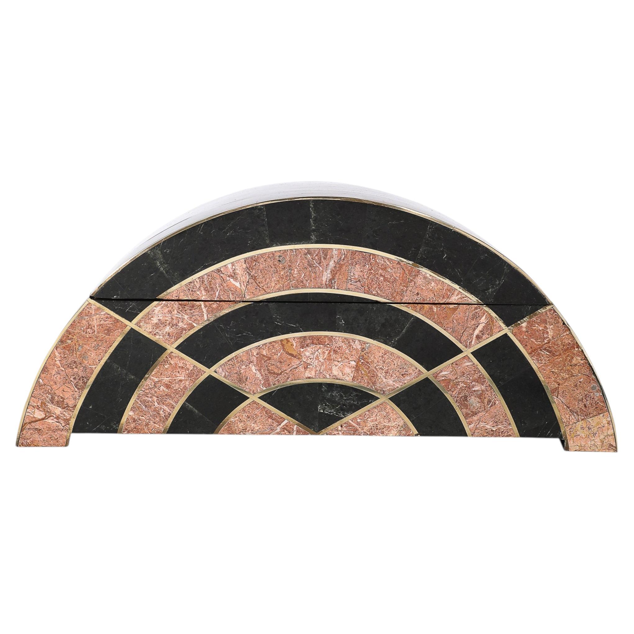 Mid-Century Tessellated Marble Demilune Box by Celerie Kemble for Maitland Smith For Sale