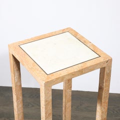 Mid-Century Tessellated Muted Rose & Off White Stone Pedestal by Maitland Smith