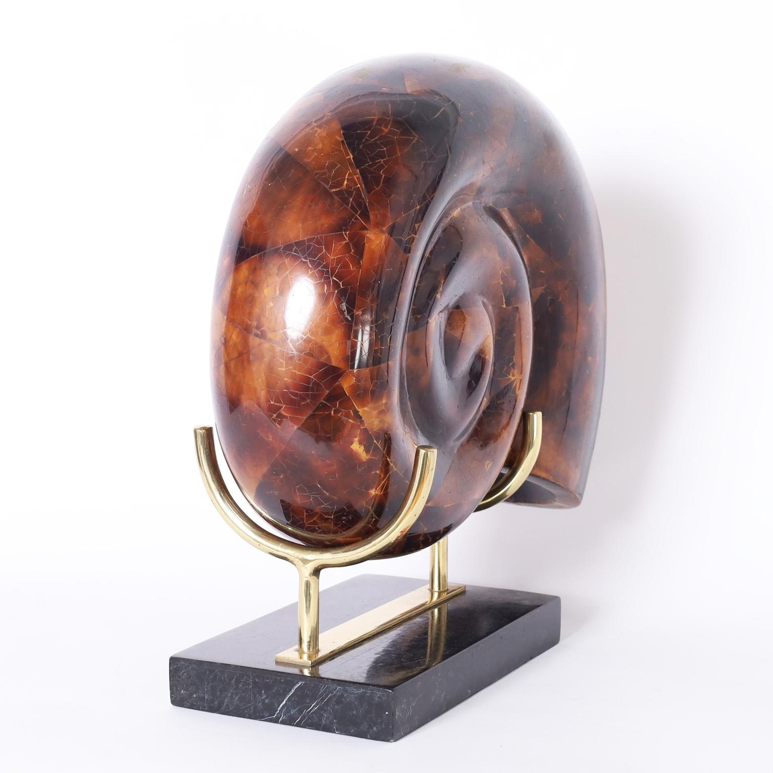 Mid-Century Modern Mid-Century Tessellated Penshell Nautilus on Stand by Maitland-Smith For Sale