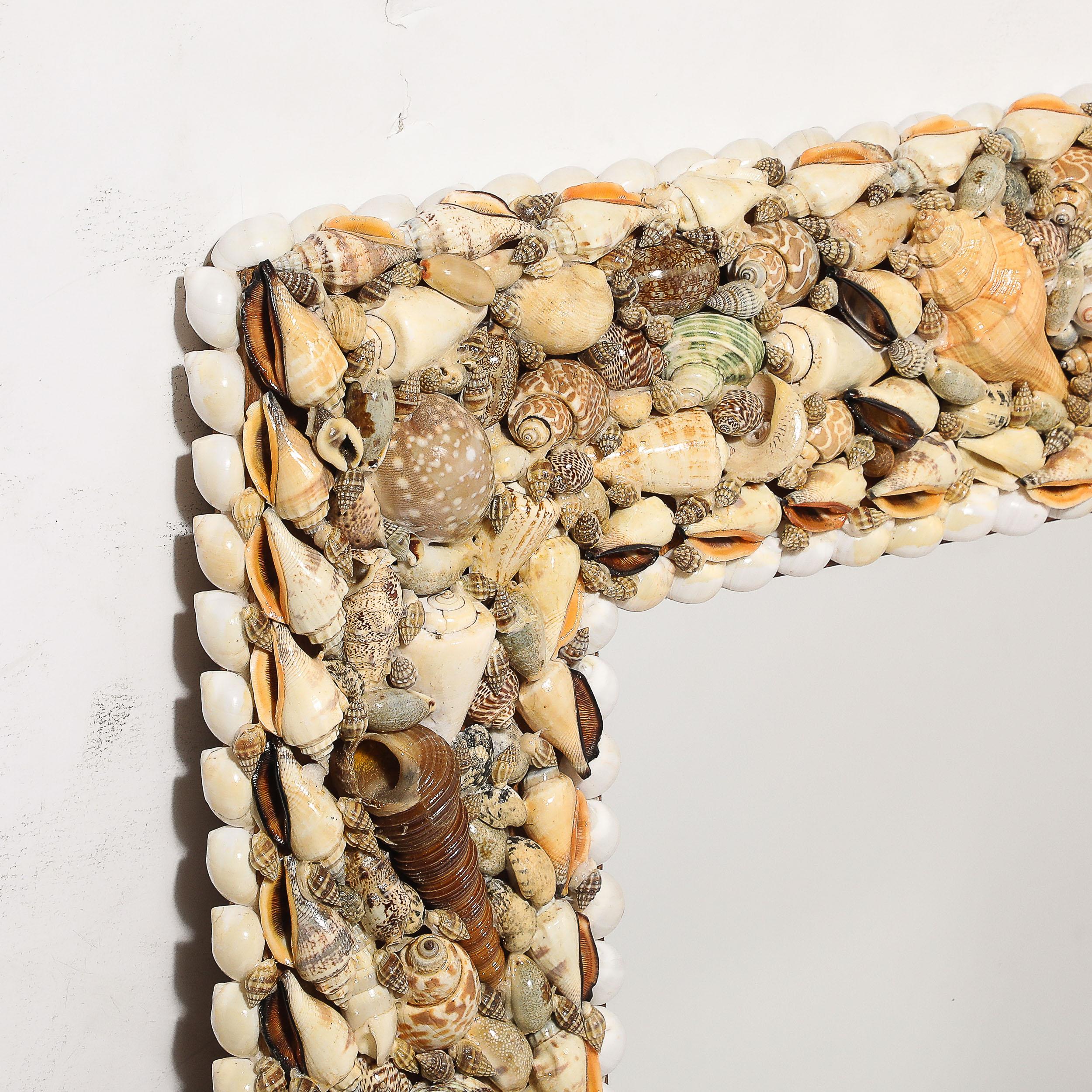Mid-Century Modern Mid-Century Tessellated Seashell Border Mirror in the Manner of Karl Springer For Sale