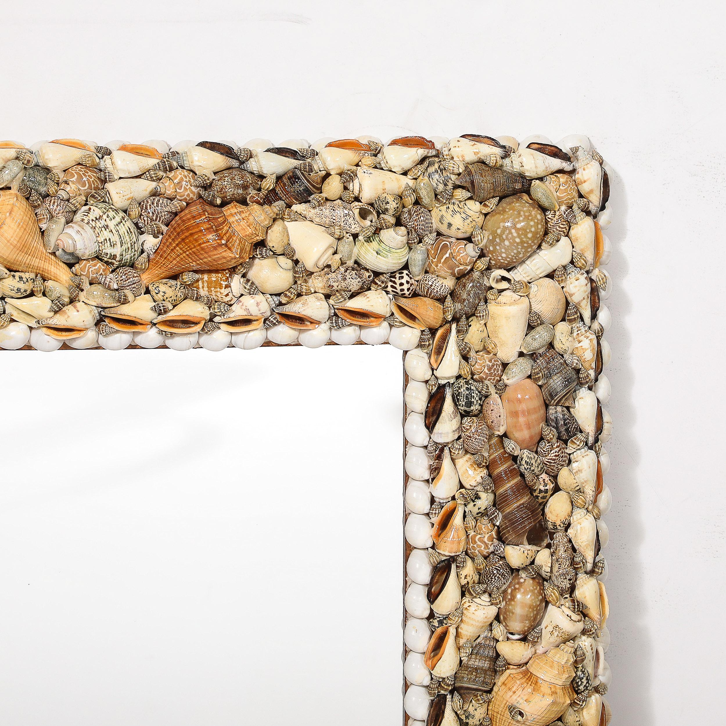 American Mid-Century Tessellated Seashell Border Mirror in the Manner of Karl Springer For Sale