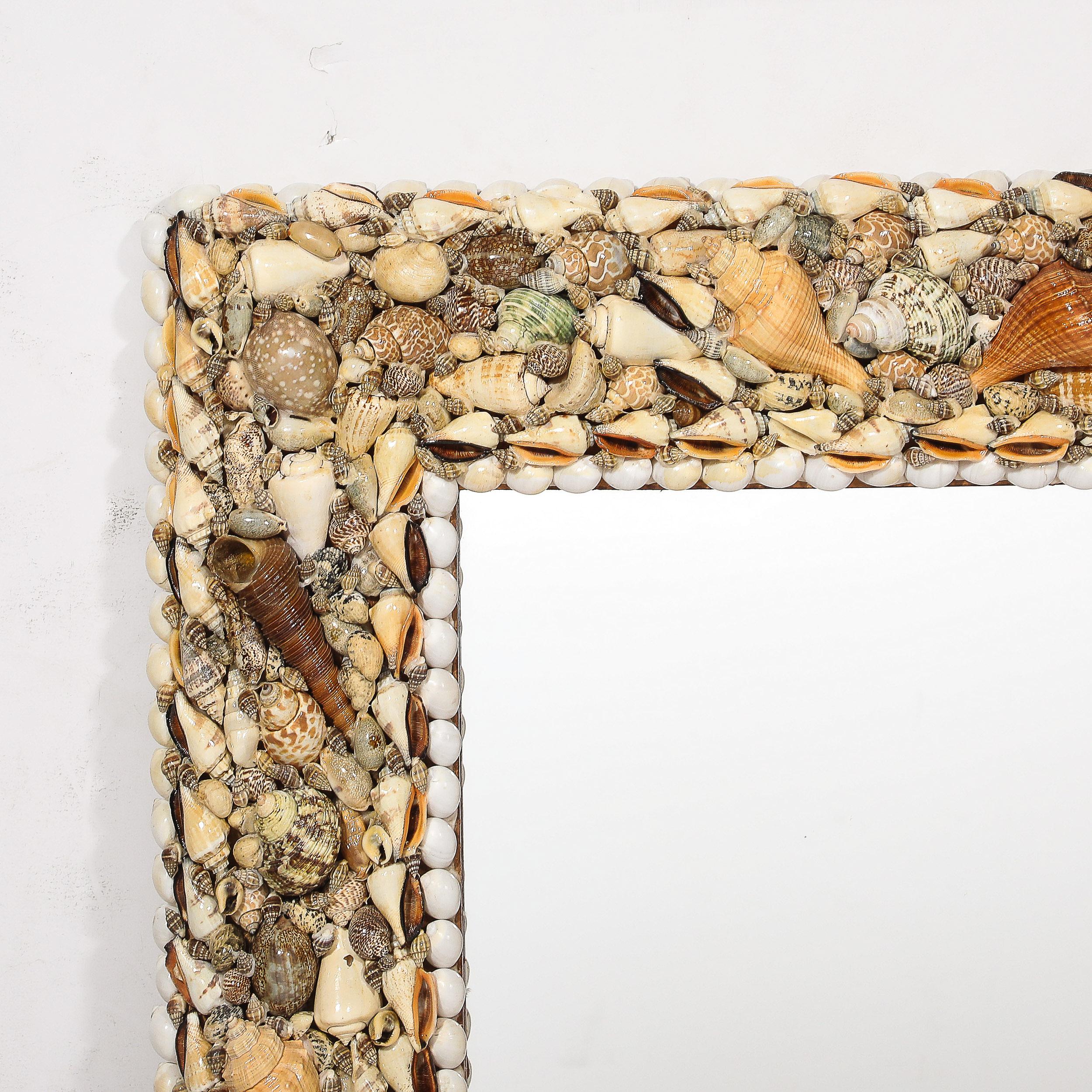 Mid-Century Tessellated Seashell Border Mirror in the Manner of Karl Springer In Excellent Condition For Sale In New York, NY