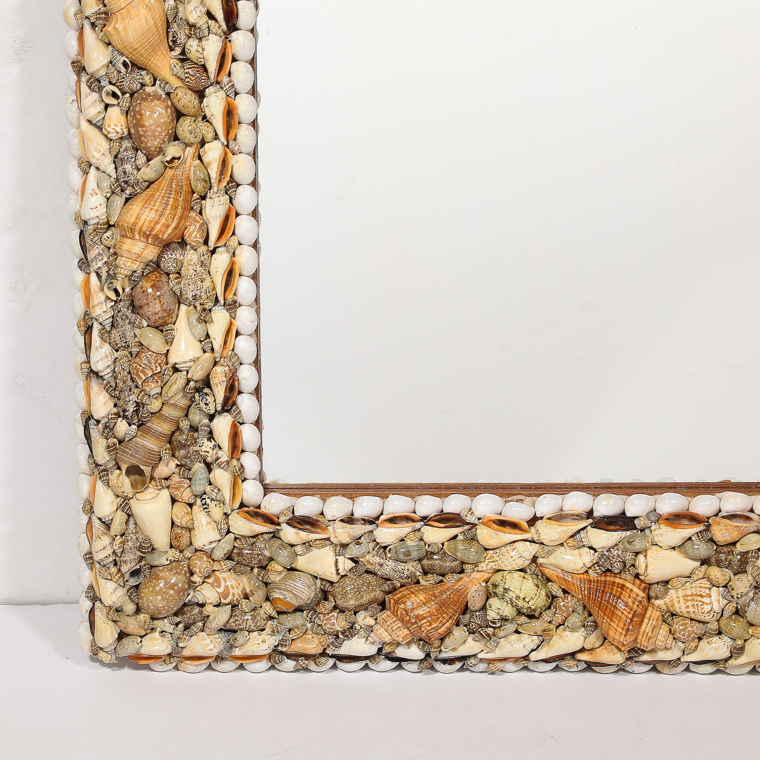 Late 20th Century Mid-Century Tessellated Seashell Border Mirror in the Manner of Karl Springer For Sale