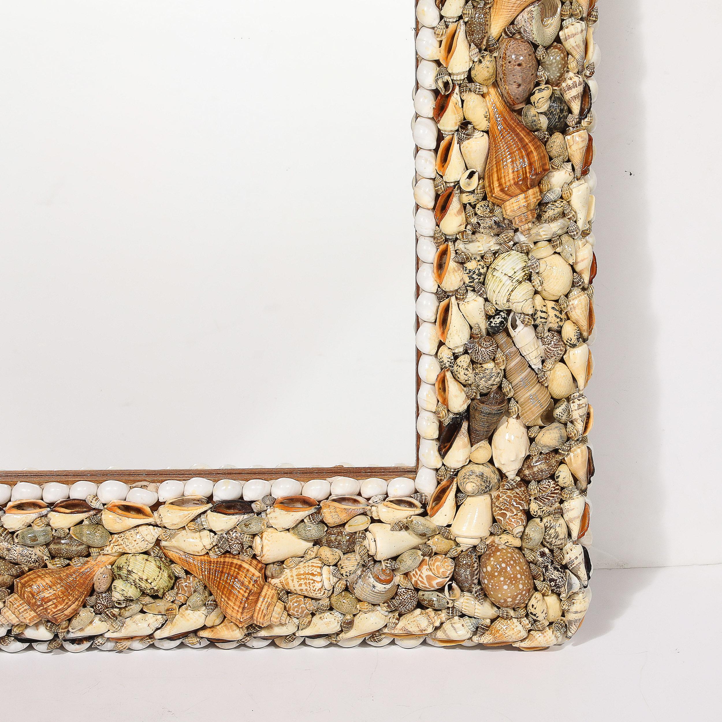 Shell Mid-Century Tessellated Seashell Border Mirror in the Manner of Karl Springer For Sale