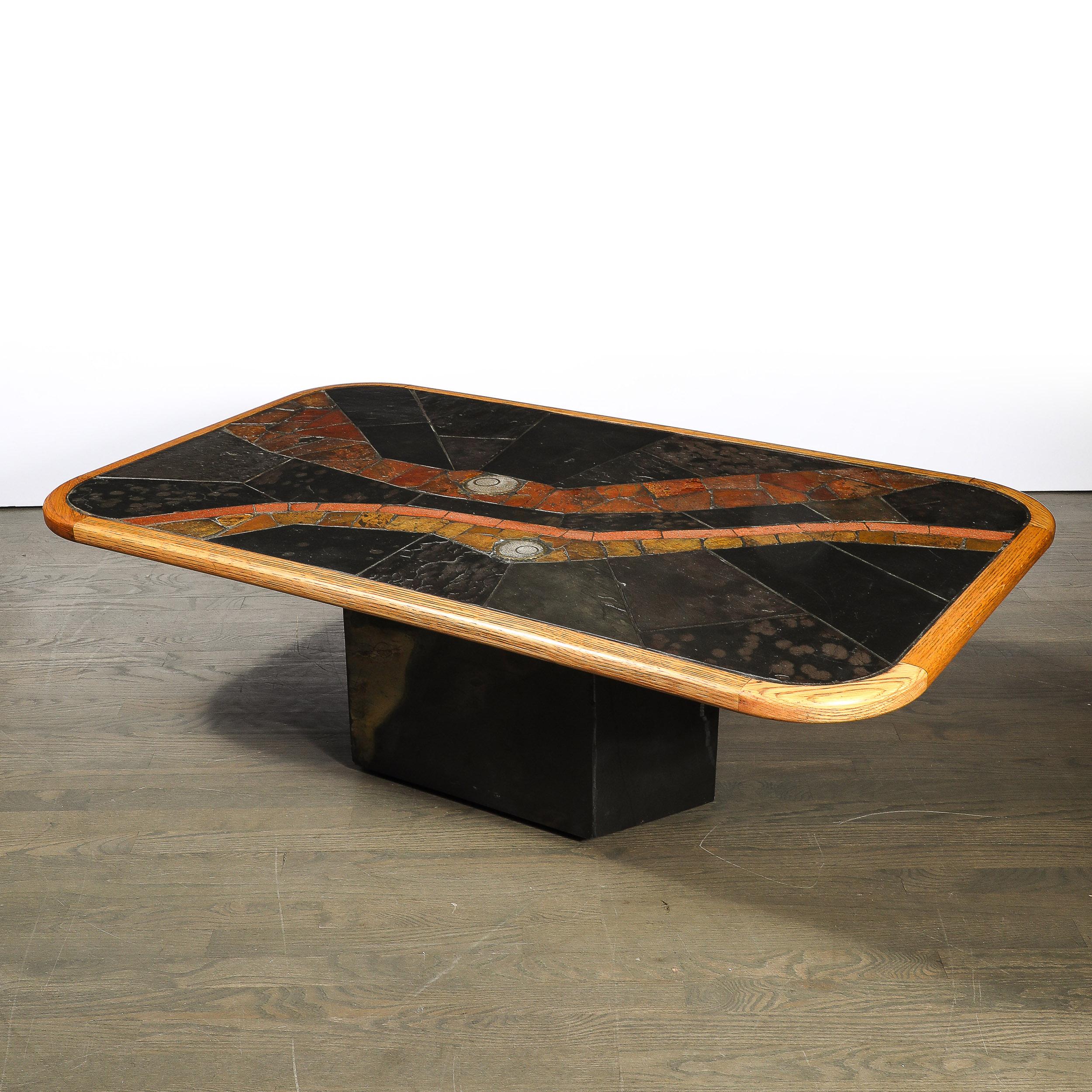 Mid-Century Tessellated Slate & Bronze Inlay Cocktail Table by V Ramburrem For Sale 4