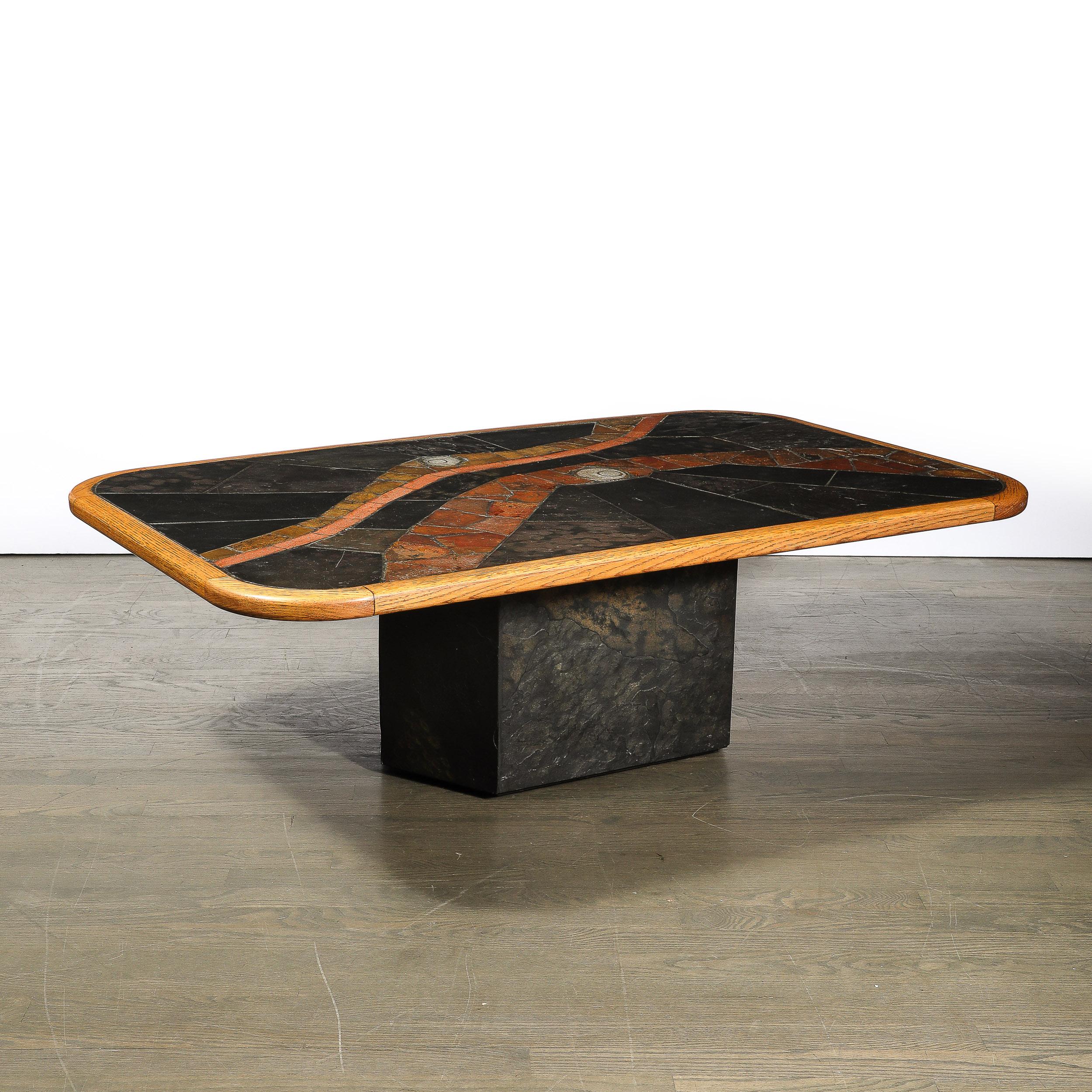 Mid-Century Tessellated Slate & Bronze Inlay Cocktail Table by V Ramburrem For Sale 8