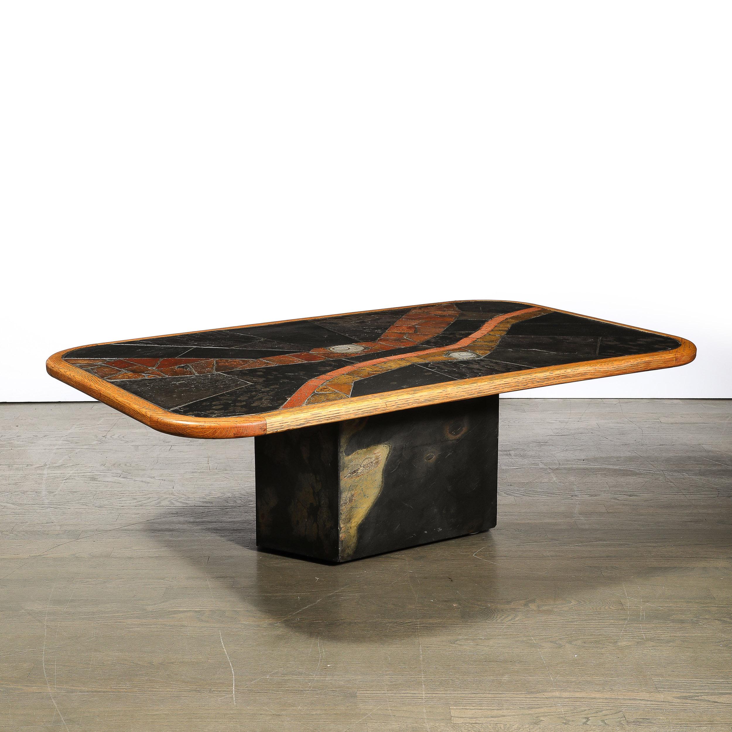 Mid-Century Tessellated Slate & Bronze Inlay Cocktail Table by V Ramburrem For Sale 11