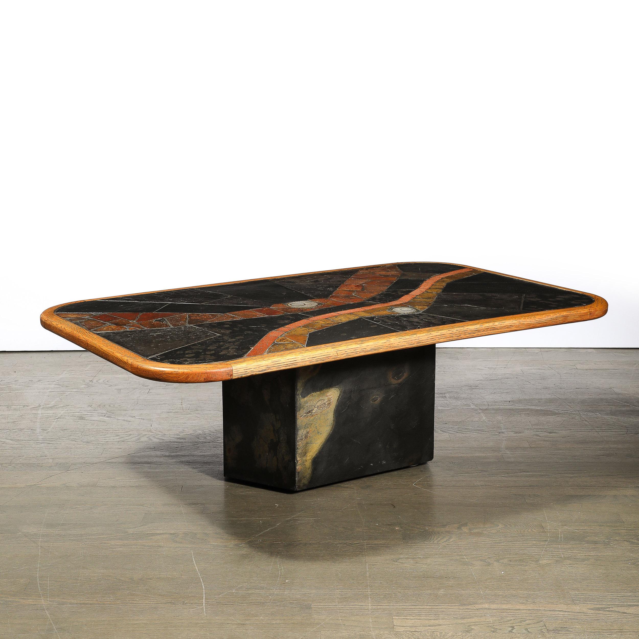 Mid-Century Tessellated Slate & Bronze Inlay Cocktail Table by V Ramburrem 11