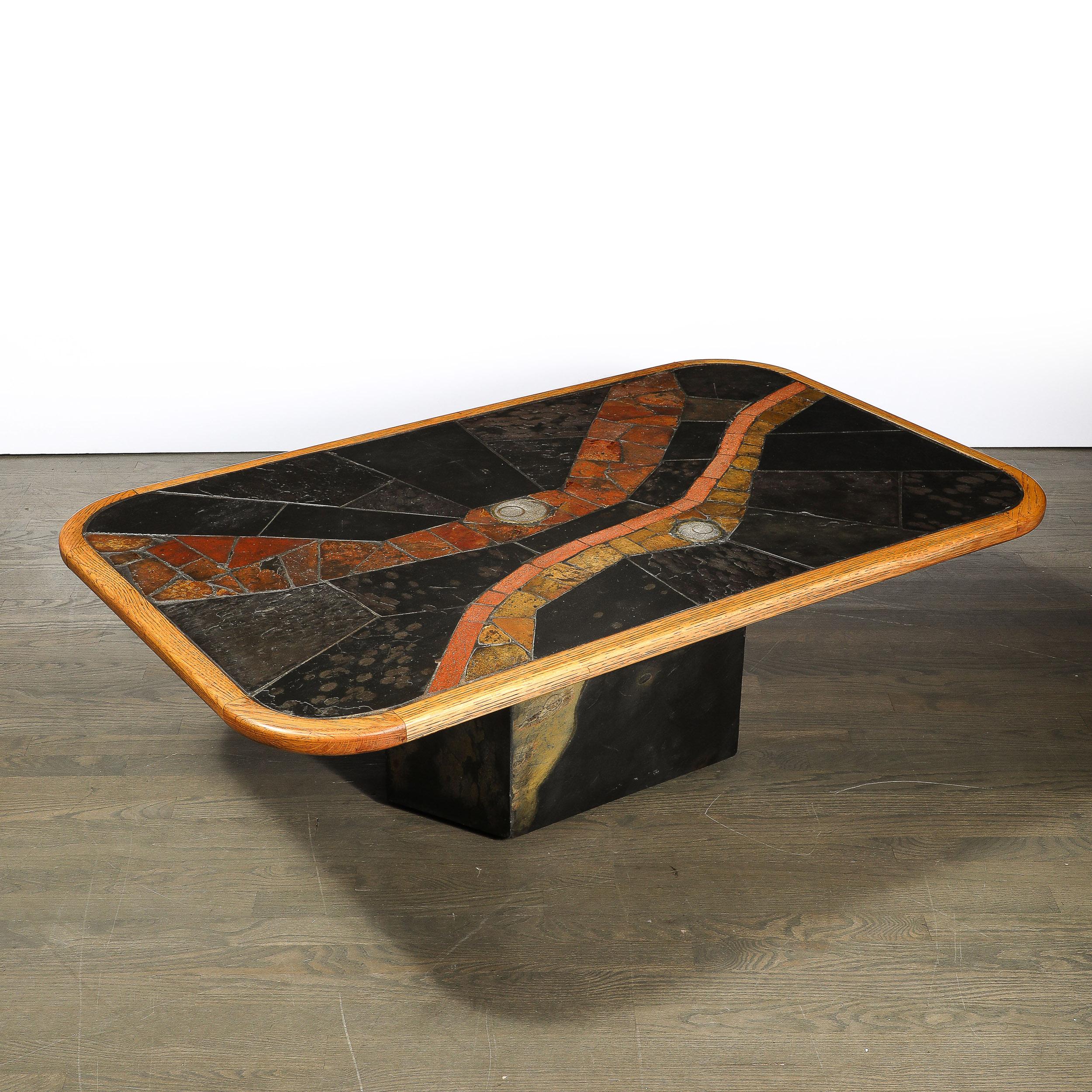 Mid-Century Tessellated Slate & Bronze Inlay Cocktail Table by V Ramburrem For Sale 12