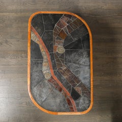 Mid-Century Tessellated Slate & Bronze Inlay Cocktail Table by V Ramburrem