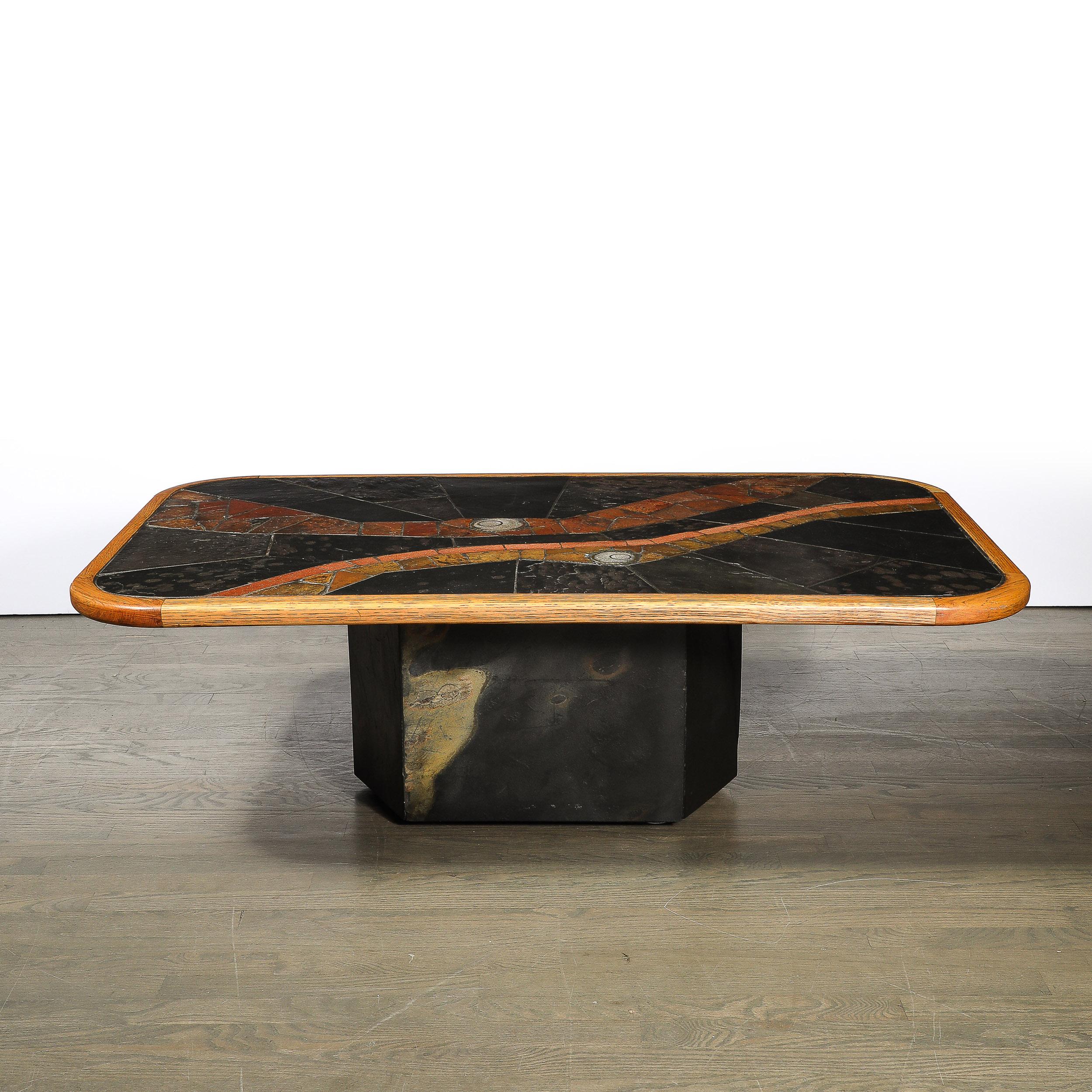 Late 20th Century Mid-Century Tessellated Slate & Bronze Inlay Cocktail Table by V Ramburrem For Sale