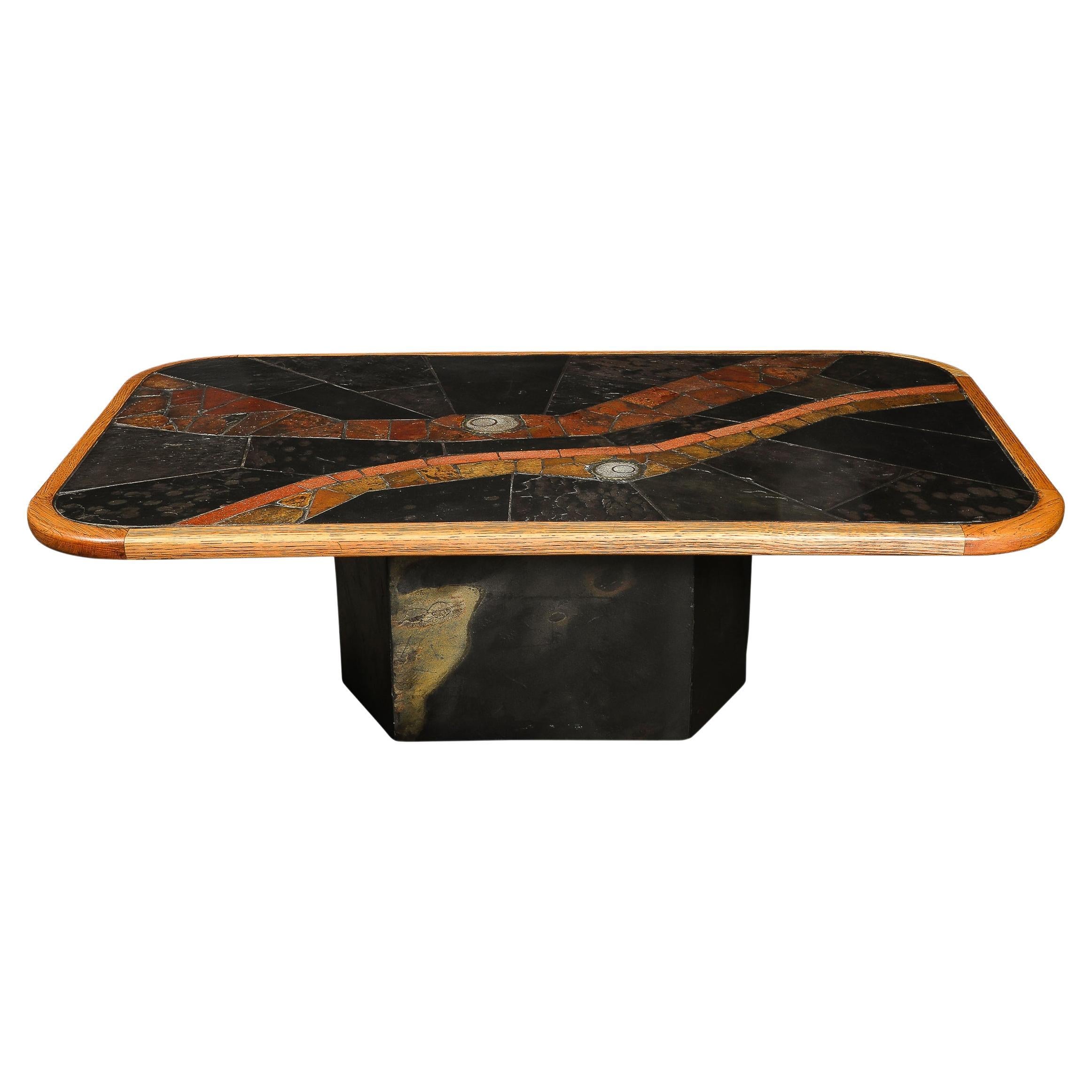 Mid-Century Tessellated Slate & Bronze Inlay Cocktail Table by V Ramburrem For Sale