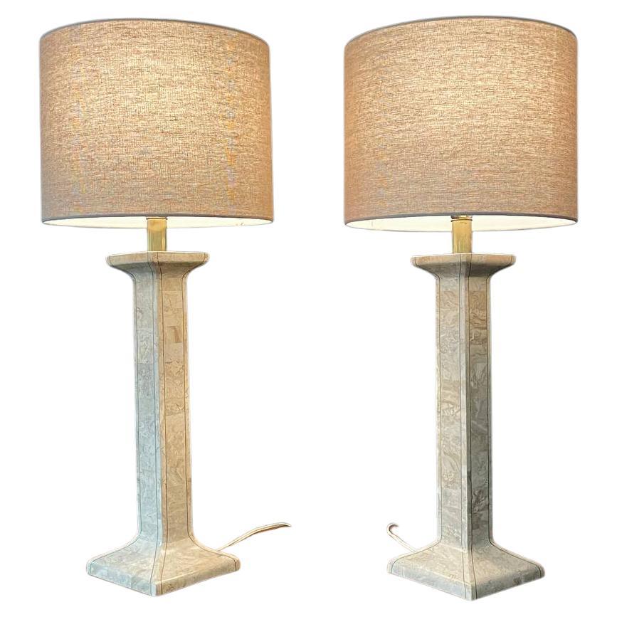 Lampes de table en pierre tessellée Mid-Century Coastal Modern