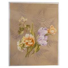 Mid-Century Textile Design Gouache — Botanical Bouquet on Tan
