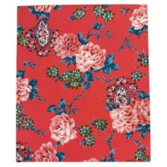 Gouache-Gemälde im Textildesign-Stil der Mitte des Jahrhunderts – Korallenfarbenes Chintz-Rosenmuster