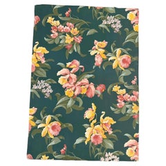Mid-Century Textile Design Gouache — Orchid Floral on Forest Green