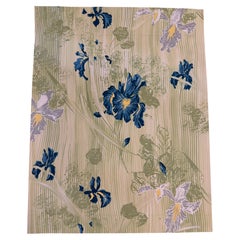 Gouache sur le thème du design textile du milieu du siècle — Motif « Iris » de style pictural sur fond sauge