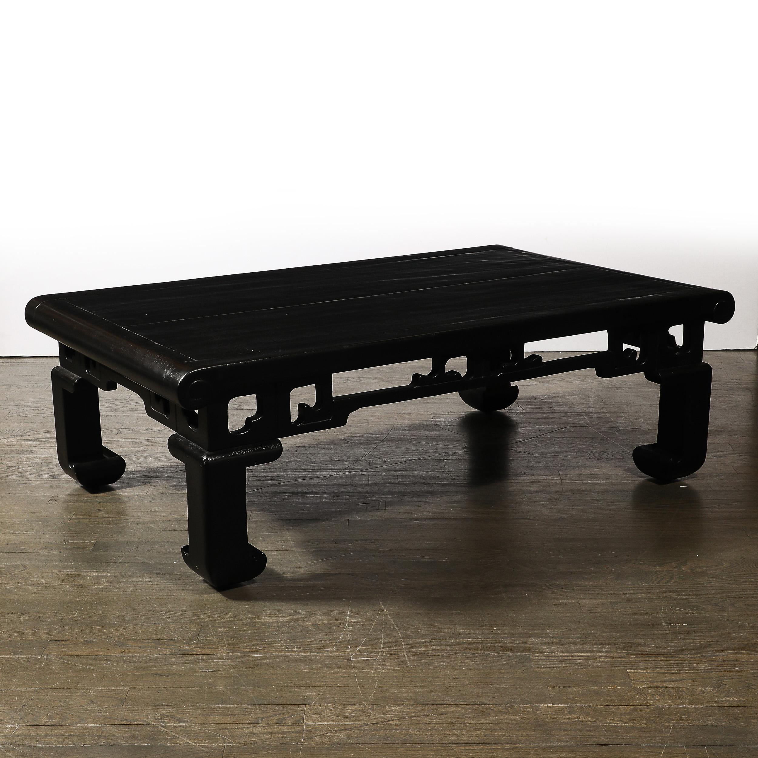 Mid-Century Textural Ebonized Walnut Cocktail Table w/ Eastern Sculptural Motif en vente 4